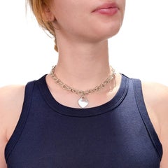 Tiffany & Co. Sterling Silver Cable Link 16" Choker Necklace with Heart Pendant