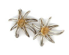 Tiffany & Co. Sterling Silver Cabochon Citrine Pair of 2 Fireworks Pin Brooch