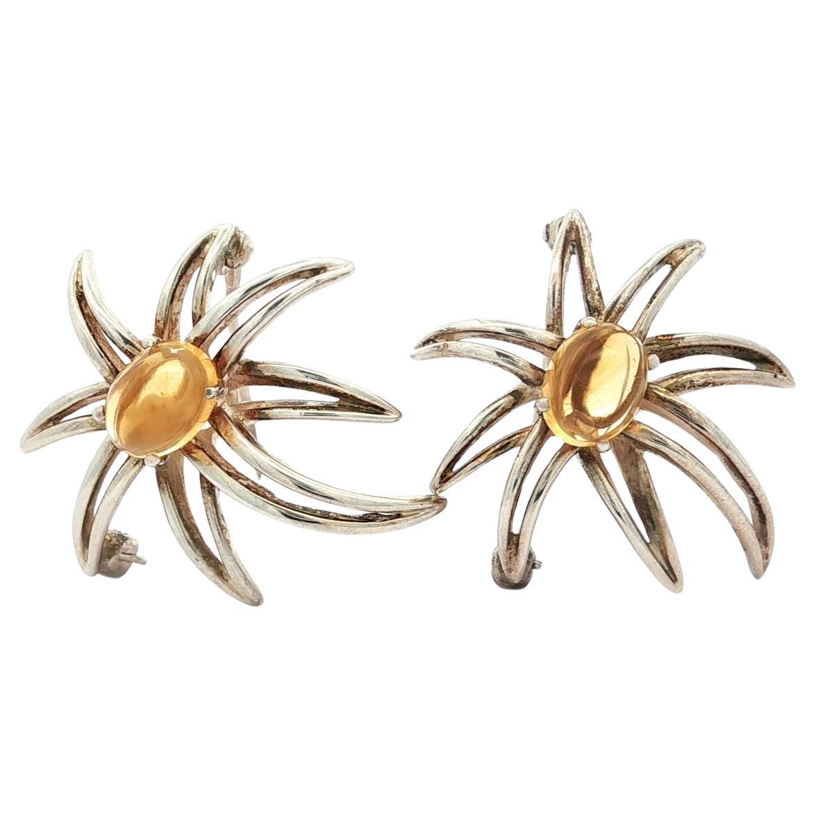 Tiffany 
Co. Spilla con cabochon in argento Sterling Citrine Coppia di 2 fuochi d
artificio in vendita