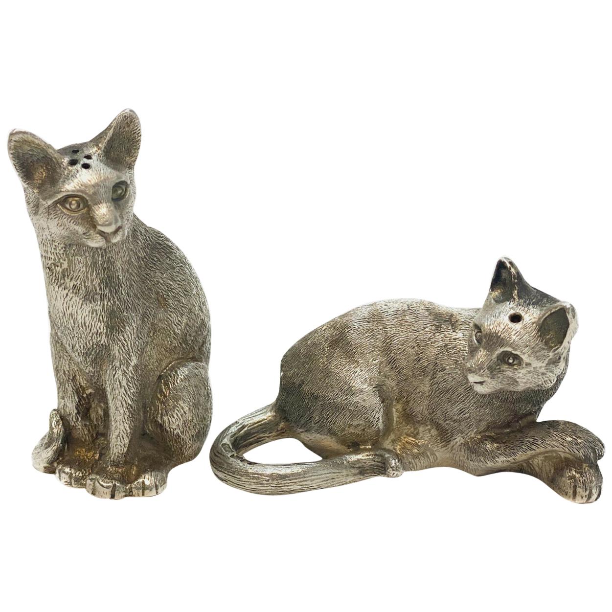 Tiffany & Co Sterling Silver Cat Salt and Pepper Shakers For Sale