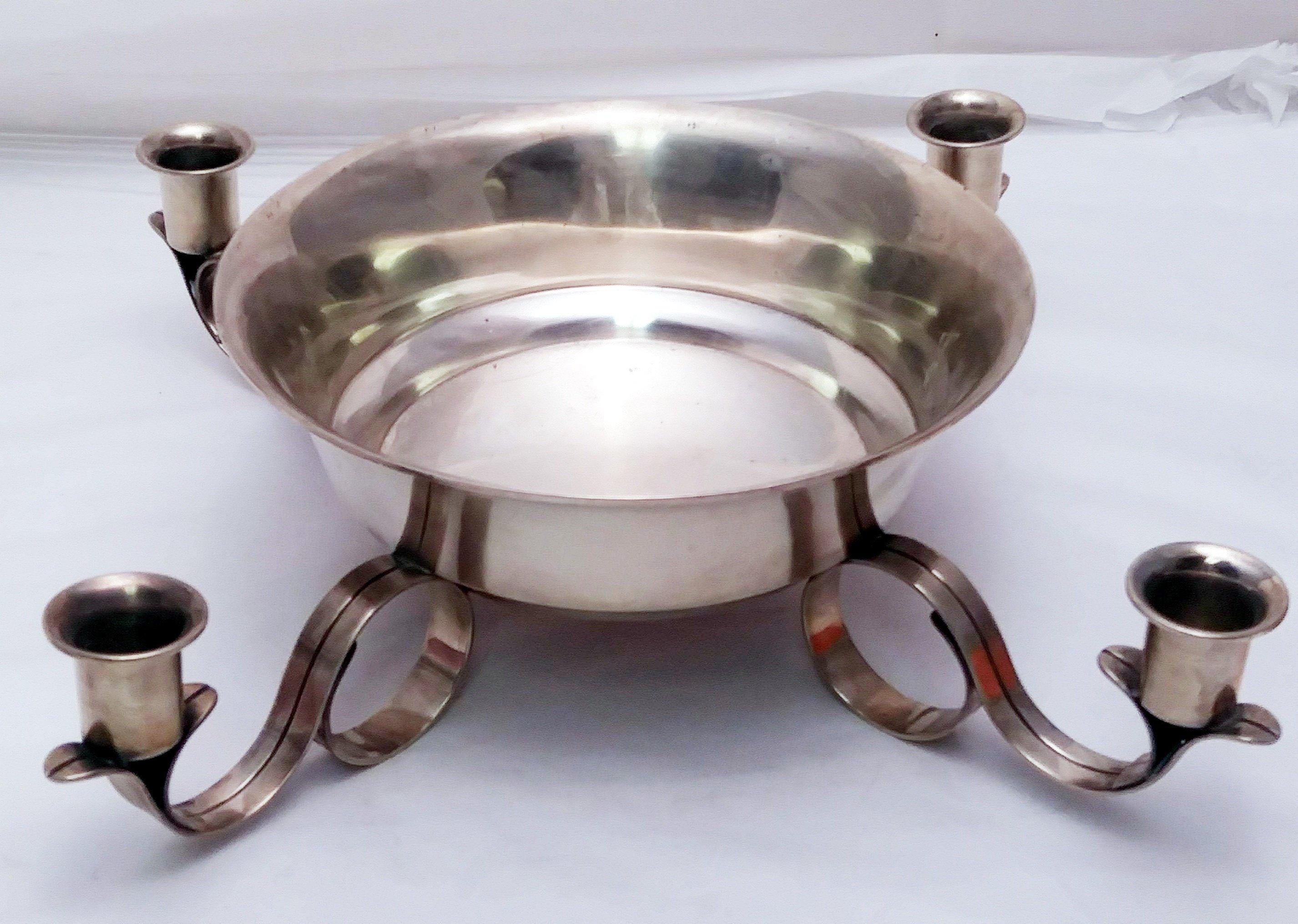 Mid-20th Century Tiffany & Co. Sterling Silver Centerpiece Bowl Candelabra Mid-Century Modern For Sale