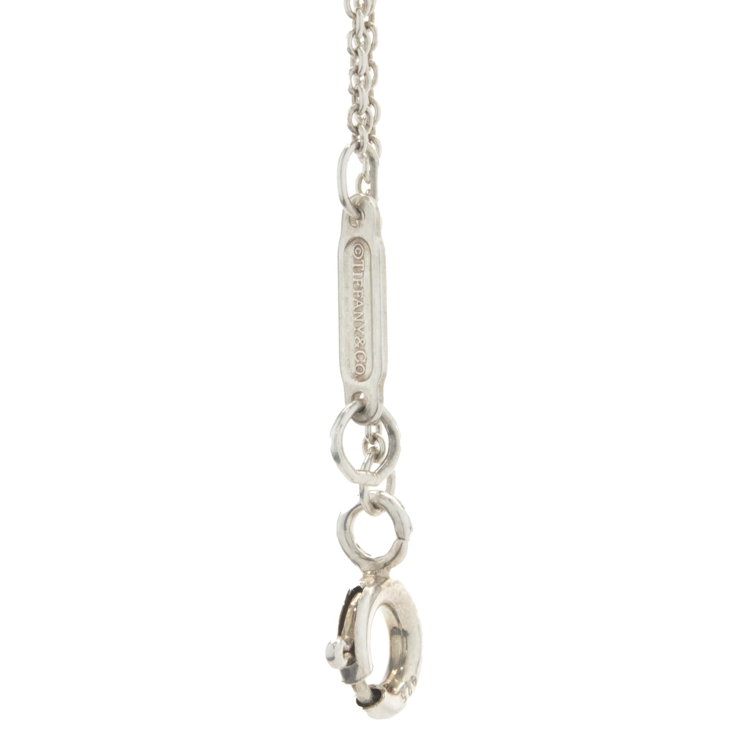 Designer: Tiffany & Co. 
Material: sterling silver
Dimensions: necklace measures 16-inches in length
Weight: 1.10 grams
