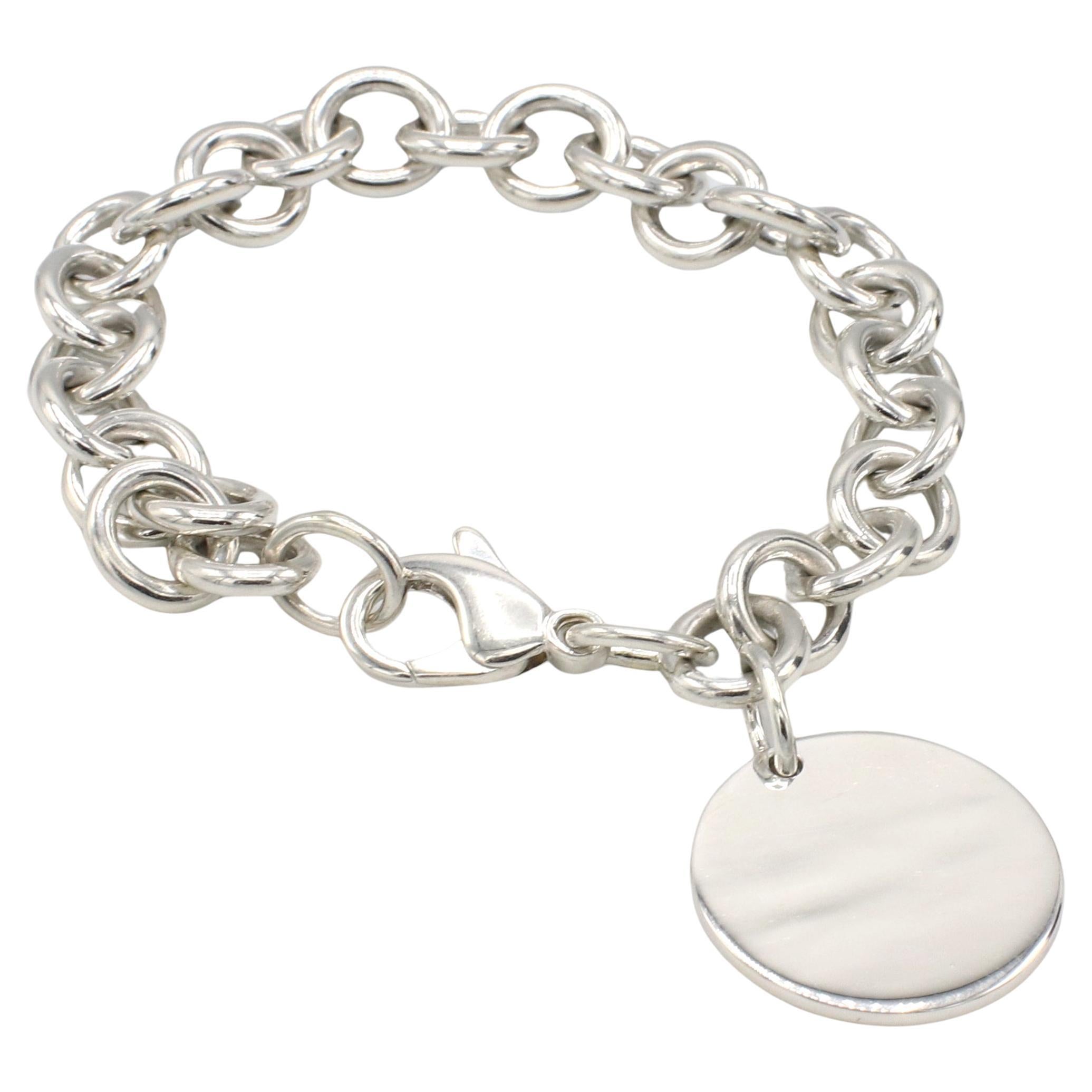 Tiffany & Co. Sterling Silver Chain Link Circle Charm Disc Bracelet 