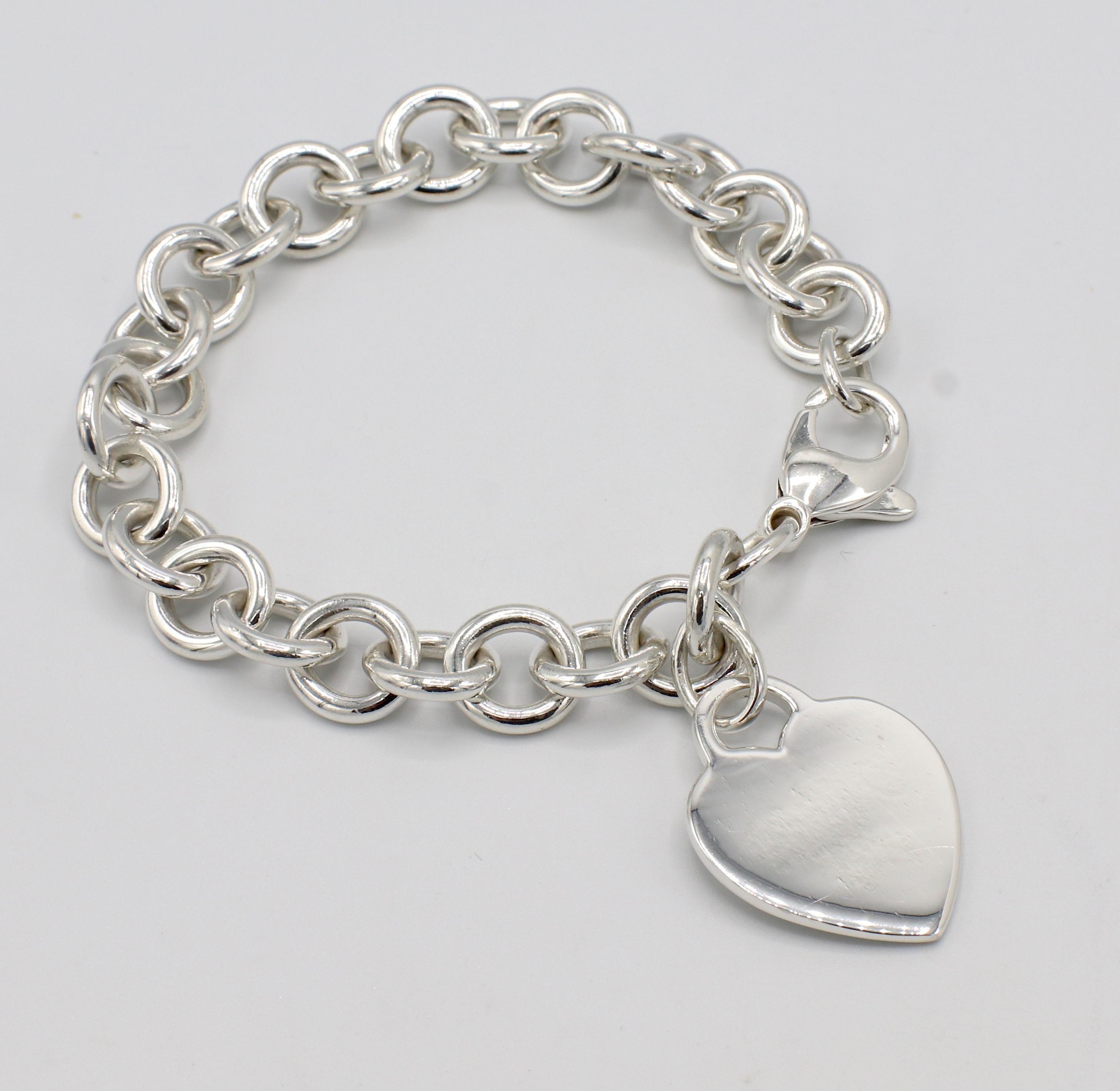 Tiffany & Co. Armband aus Sterlingsilber mit Kette und Herzanhänger 1