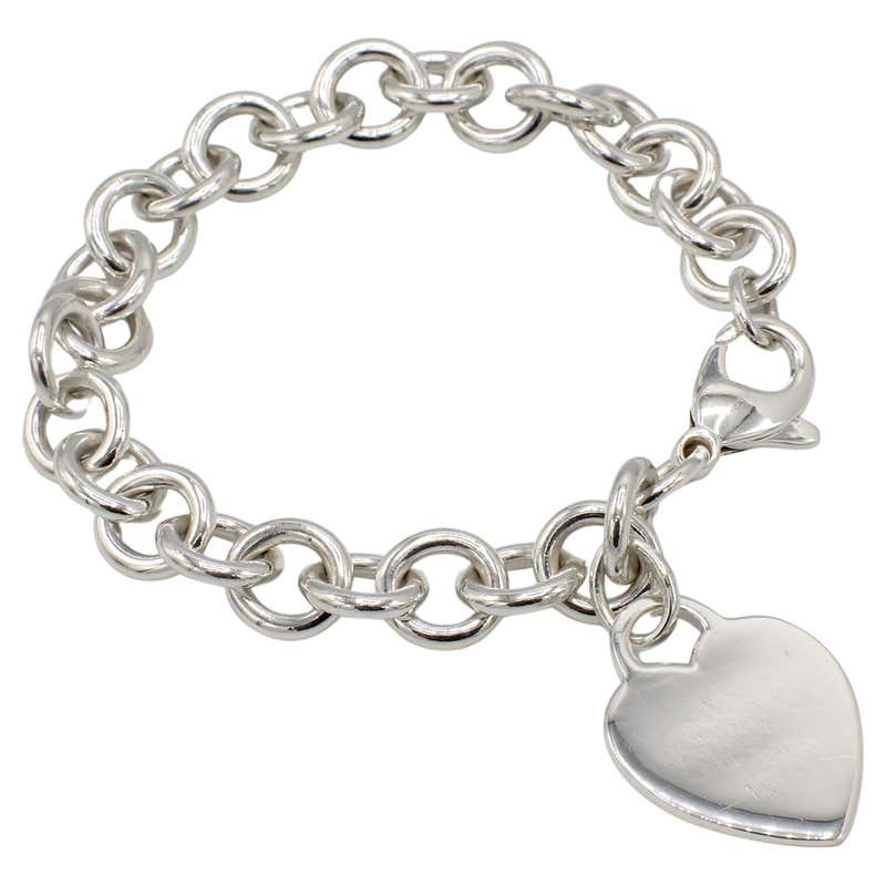 Diamond Heart Charm Gold Link Bracelet at 1stDibs