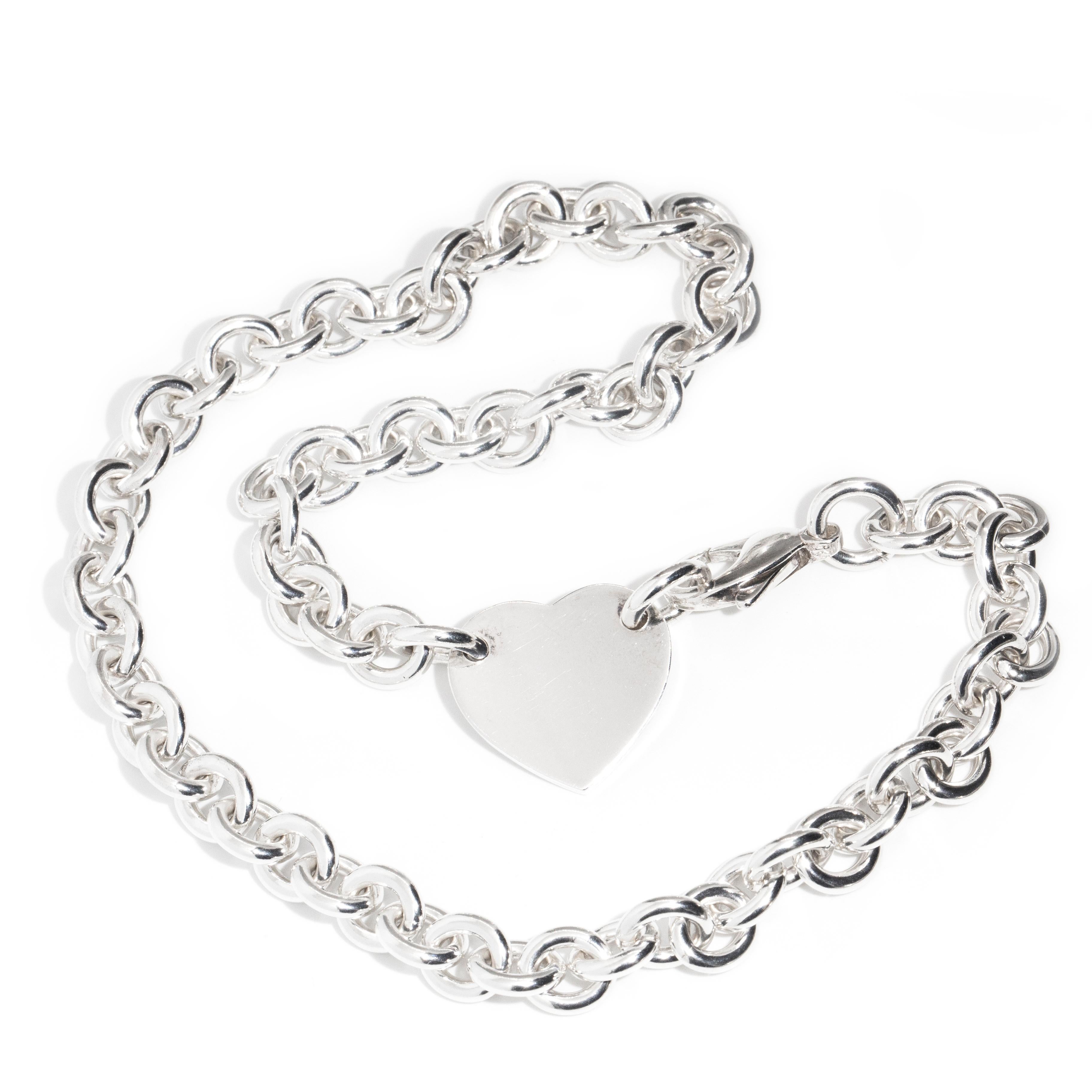 Tiffany & Co. Sterling Silver Chain Link Necklace & Hallmarked Heart Tag Pendant 4