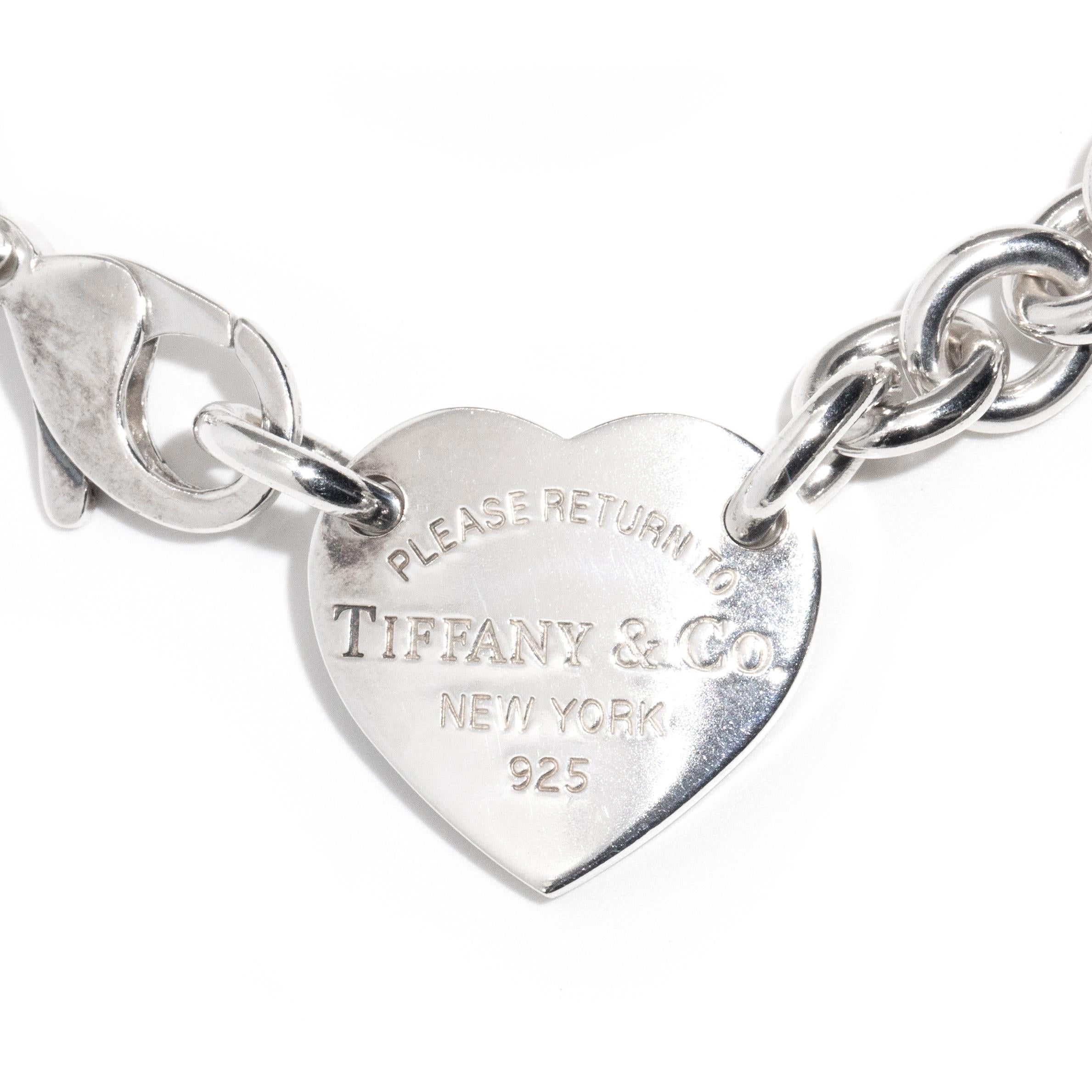 Modern Tiffany & Co. Sterling Silver Chain Link Necklace & Hallmarked Heart Tag Pendant