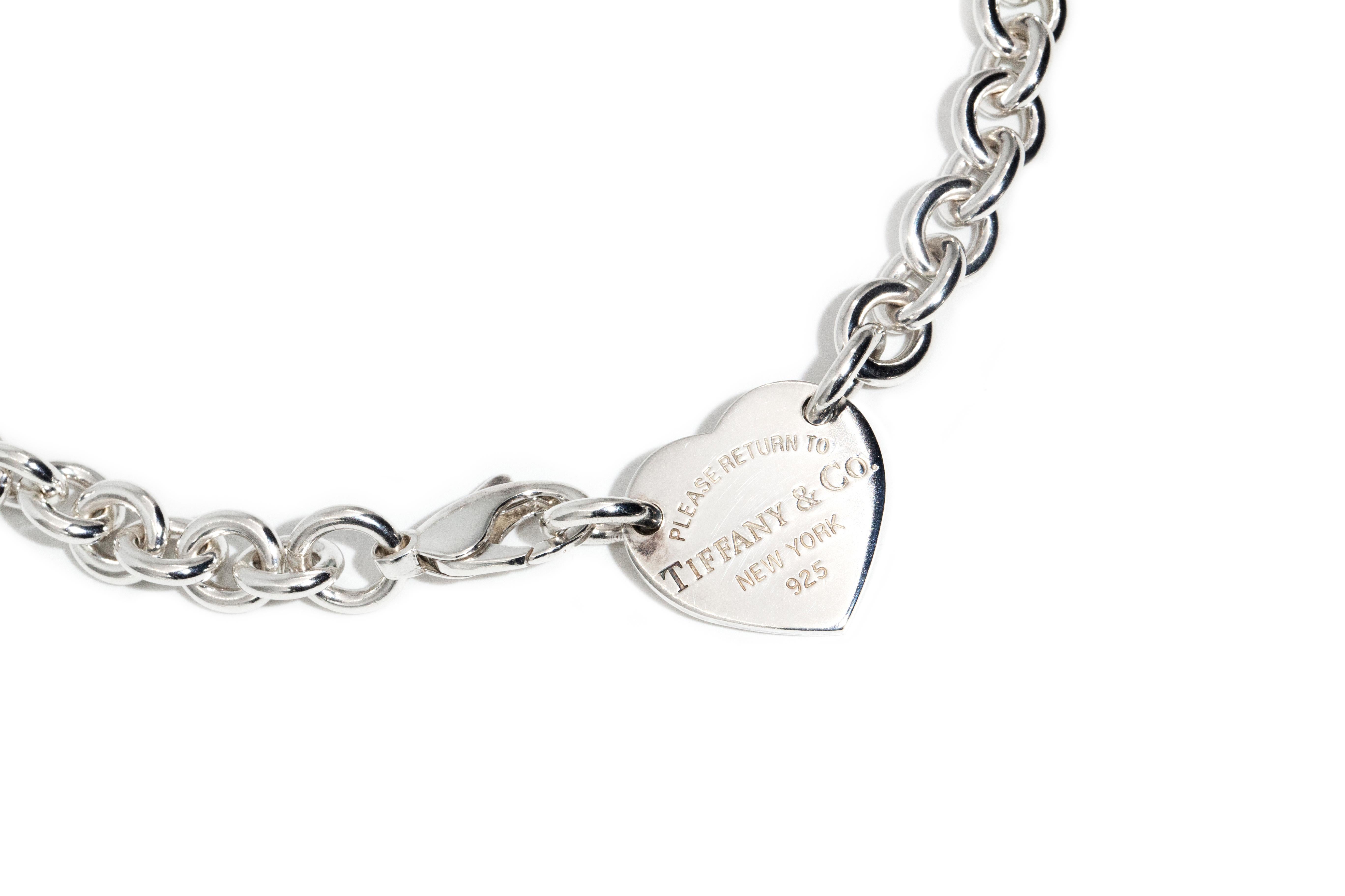 Women's Tiffany & Co. Sterling Silver Chain Link Necklace & Hallmarked Heart Tag Pendant