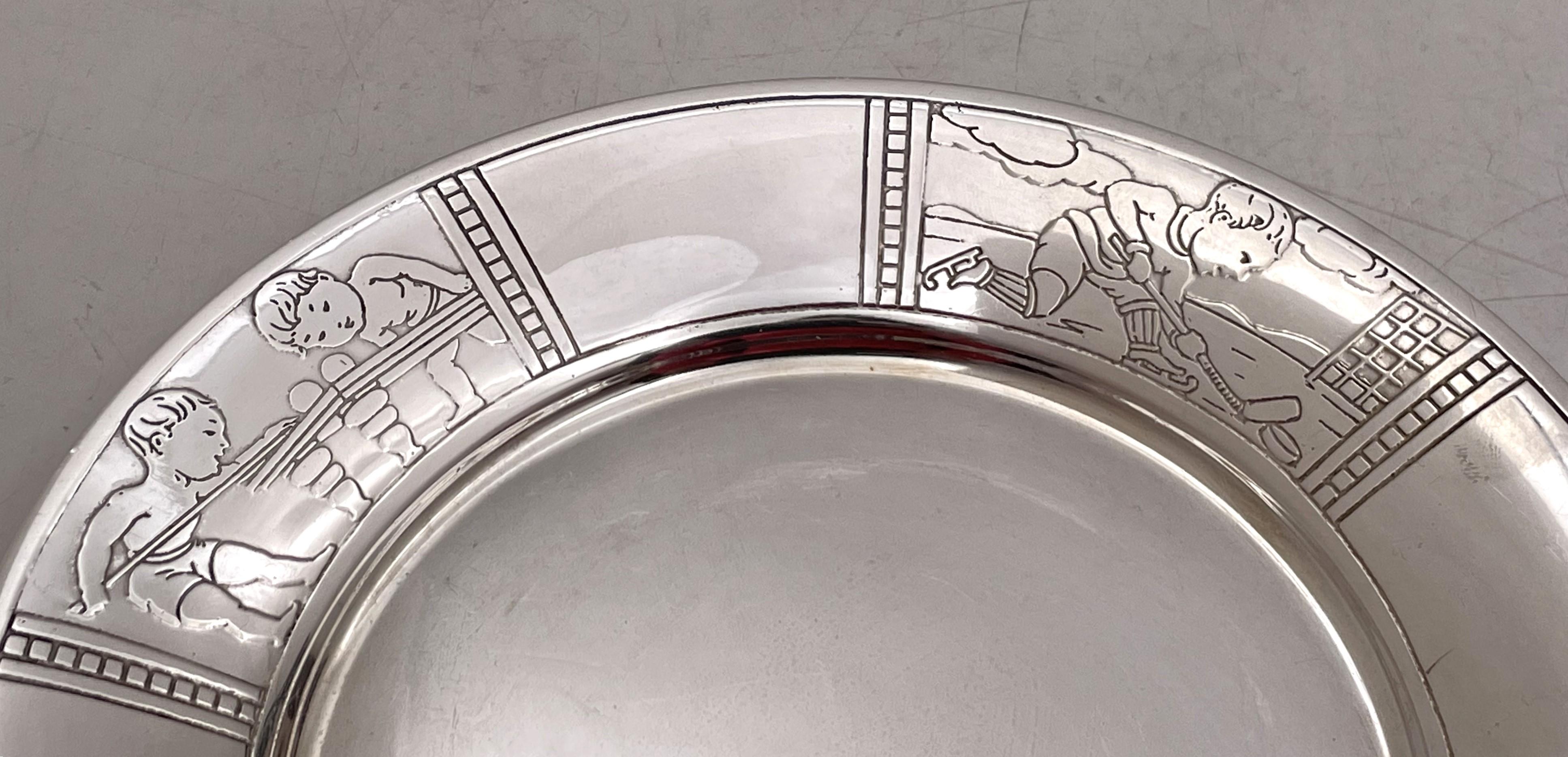 Tiffany & Co. Sterling Silver Child Bowl & Underplate with Boys Playing Sports For Sale 4