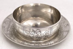 Tiffany & Co. Sterling Silver Child Bowl & Underplate with Boys Playing Sports