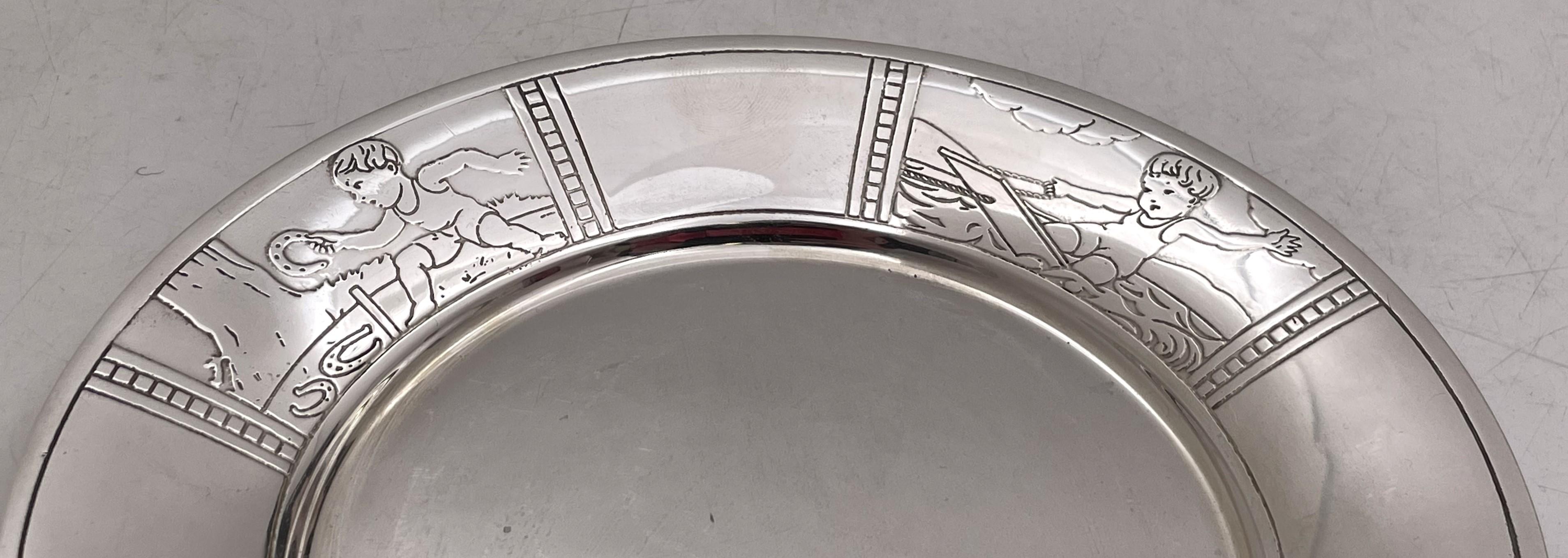 Tiffany & Co. Sterling Silver Child Bowl & Underplate with Boys Playing Sports For Sale 3