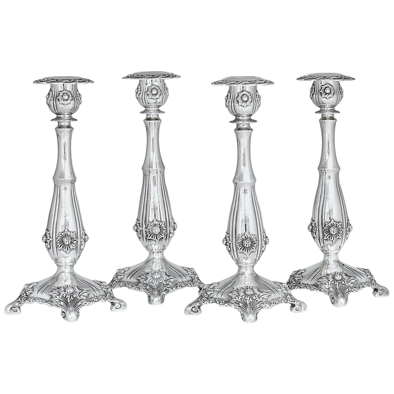 Tiffany & Co Sterling Silver Chrysanthemum Candlesticks, circa 1920 For Sale