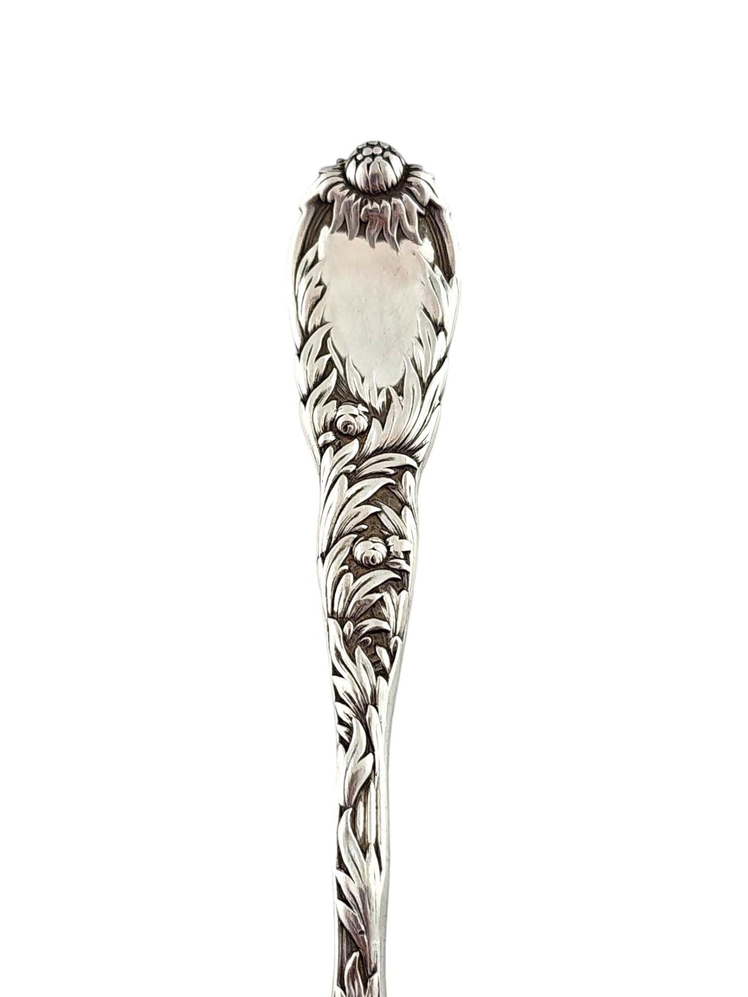 Tiffany & Co Sterling Silver Chrysanthemum Master Butter Knife

This beautiful butter spreader by designer Tiffany & Co in the Chrysanthemum pattern was meticulously crafted with beautiful detailing from sterling silver!

Approximate size: 5