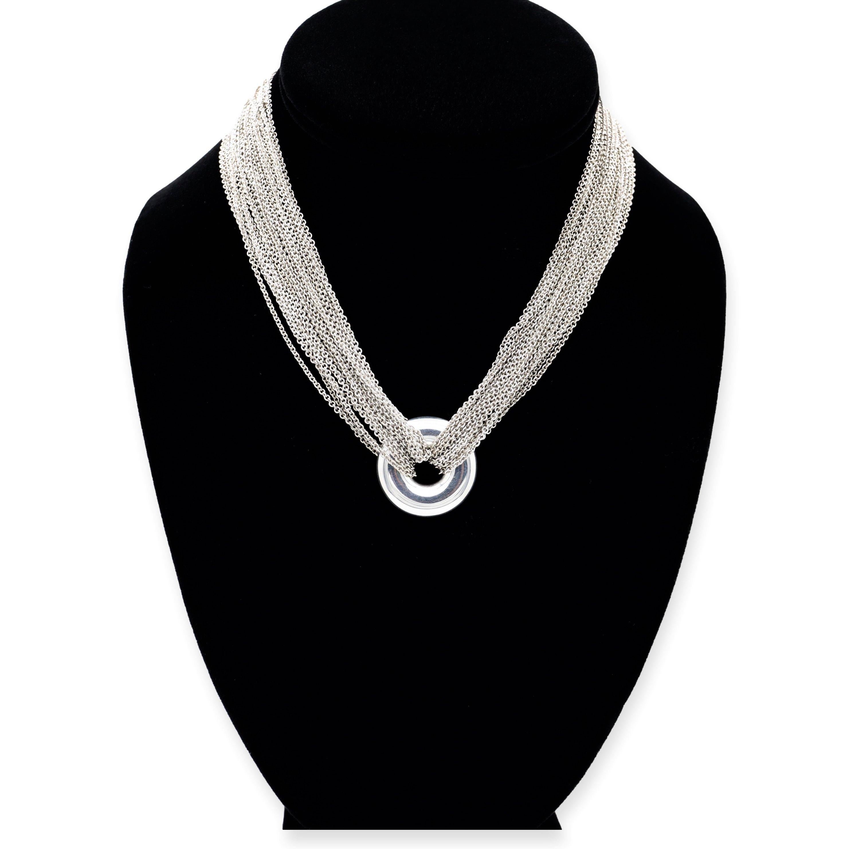 Contemporary Tiffany & Co. Sterling Silver Circle Multi Strand Mesh Choker Necklace