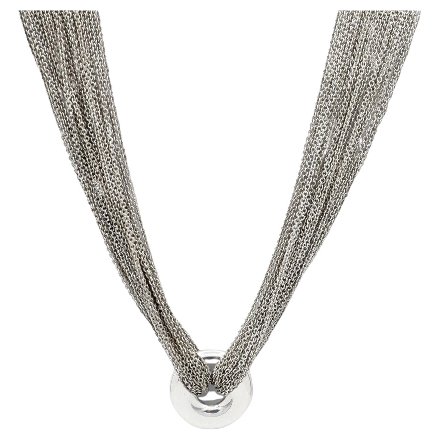 Tiffany & Co. Sterling Silver Circle Multi Strand Mesh Choker Necklace