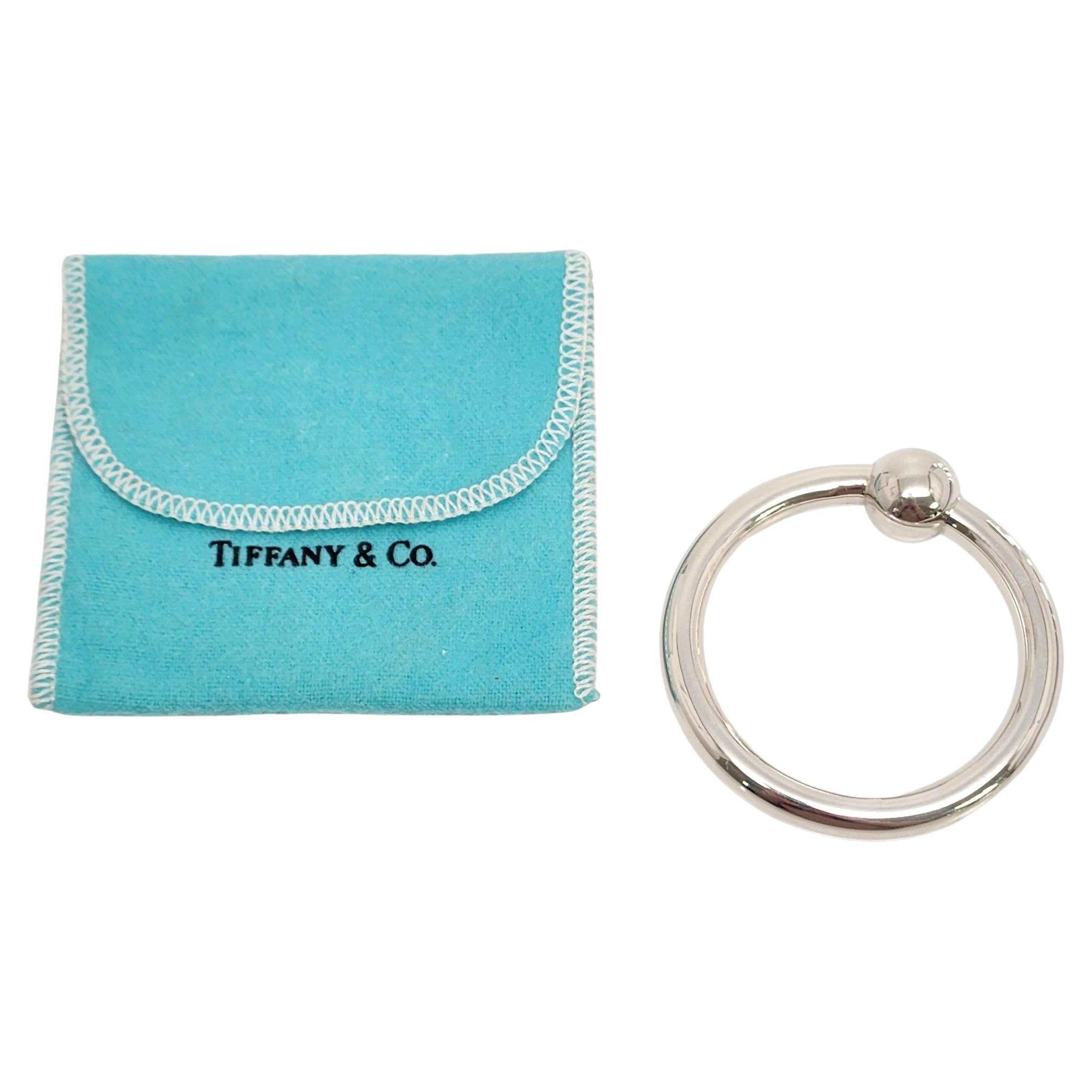 Tiffany & Co. Sterling Silver Circle Ring Baby Rattle with Pouch