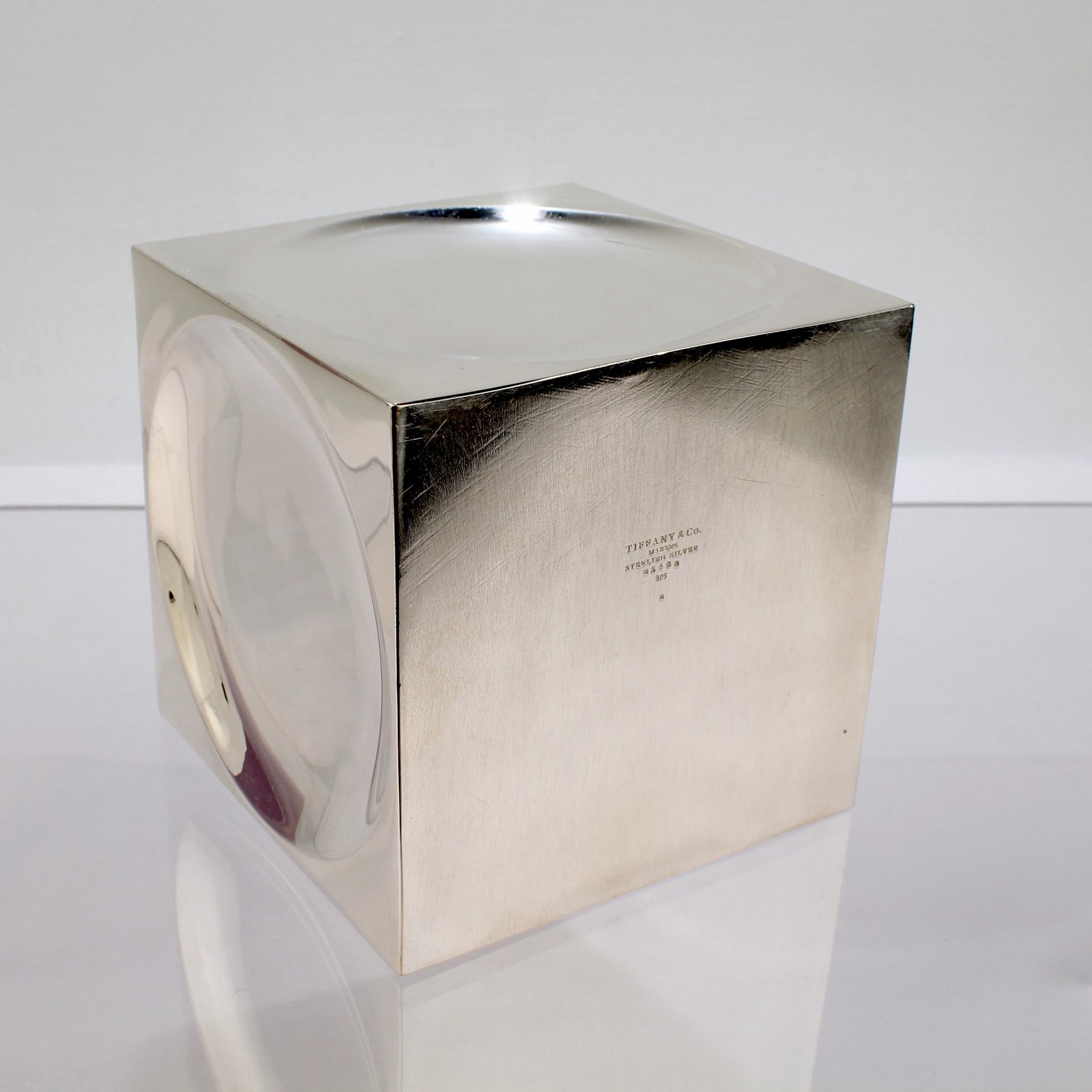 Tiffany & Co. Sterling Silver Circles and Squares Op-Art Cube Shaped Covered Box 7