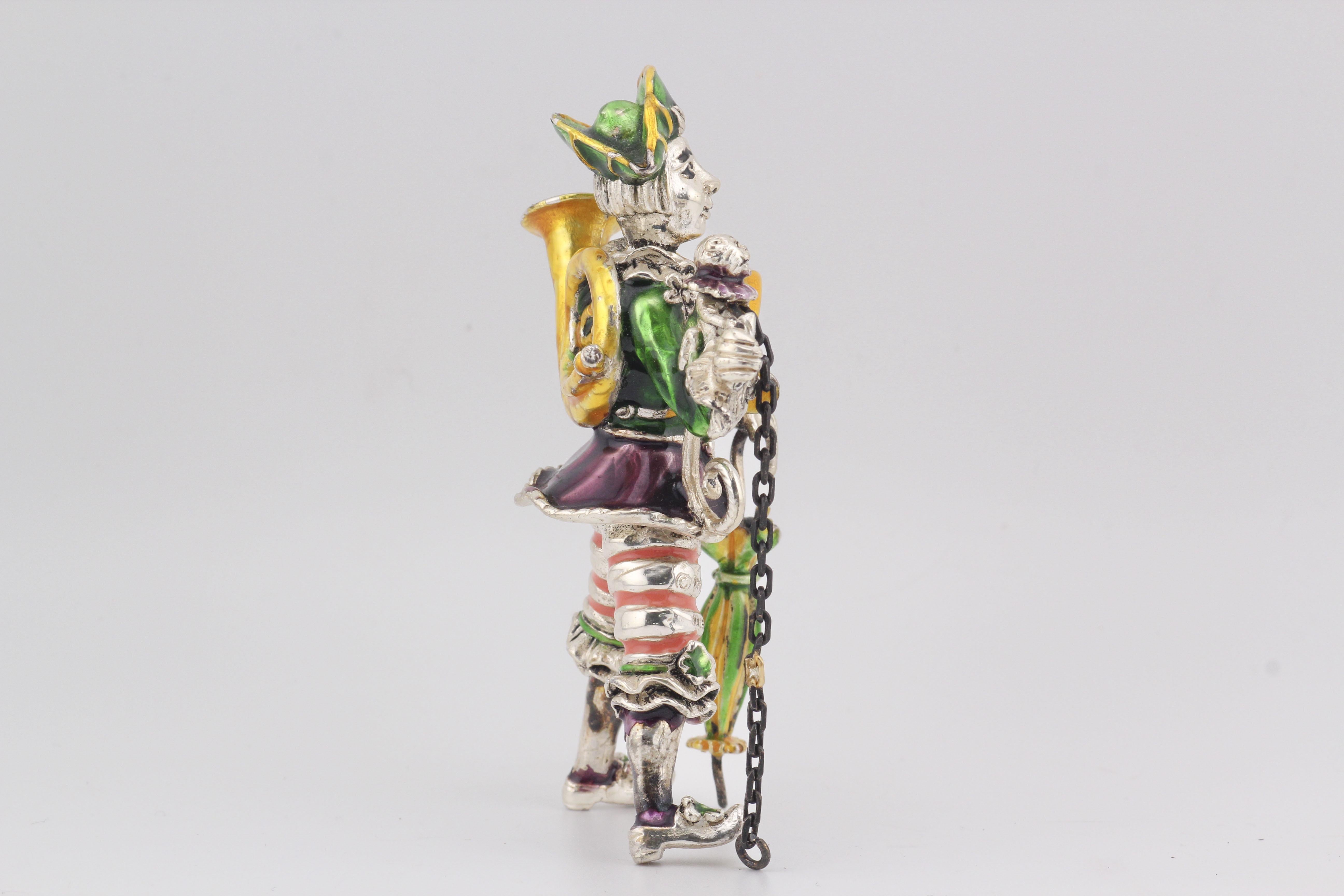 A whimsical celebration of artistry and imagination, this Tiffany & Co. creation captures the magic of the circus in exquisite sterling silver and vibrant enamel. 

Expertly crafted, the piece depicts a playful clown dressed as a pirate, adorned
