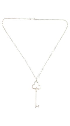 Tiffany & Co Sterling Silver Clover Trefoil Key Pendant Necklace #14574