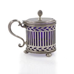 Tiffany & Co. Sterling Silver Cobalt-Blue Mustard Pot, circa 1920s
