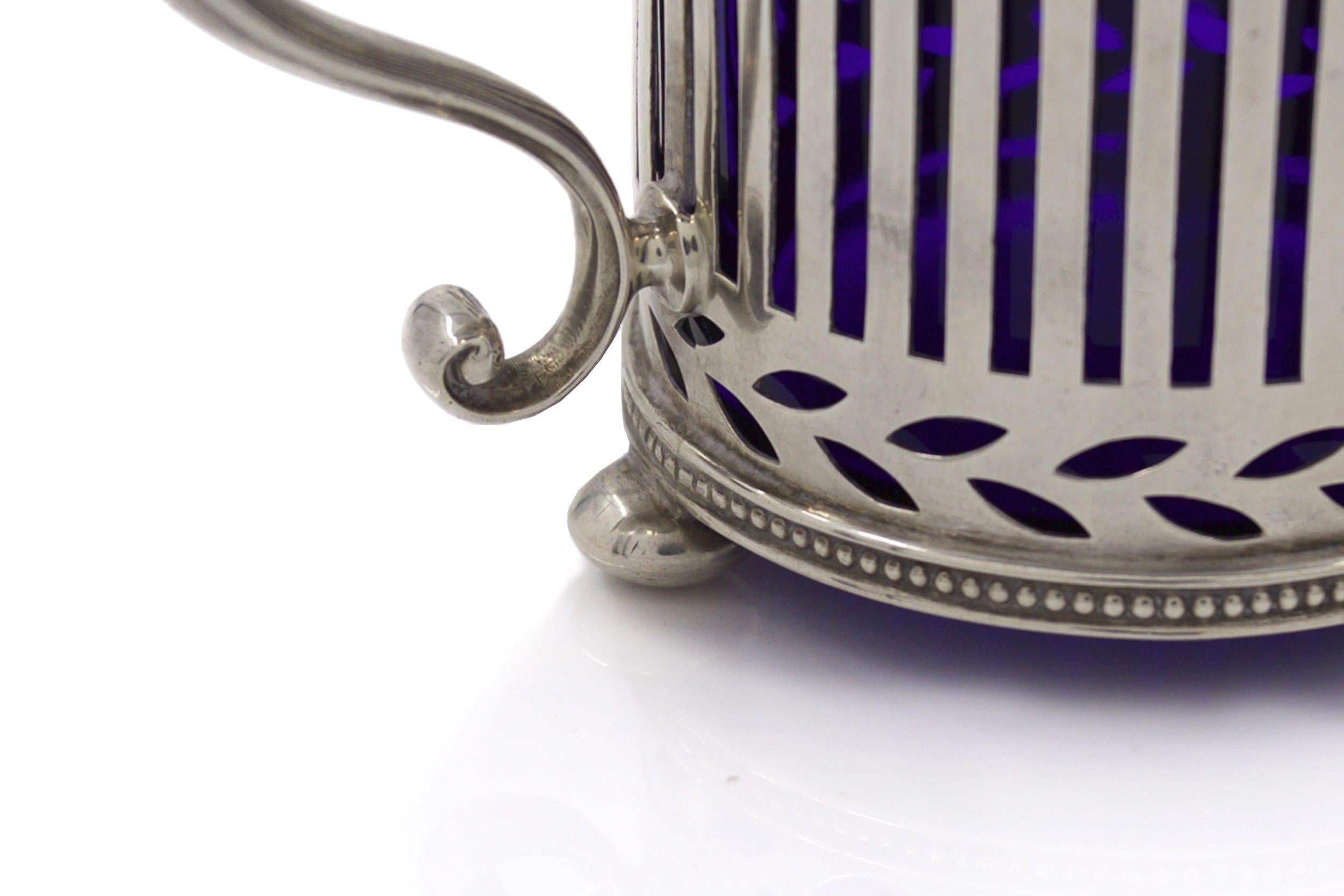 Tiffany & Co. Sterling Silver Cobalt-Blue Mustard Pot, circa 1920s 1