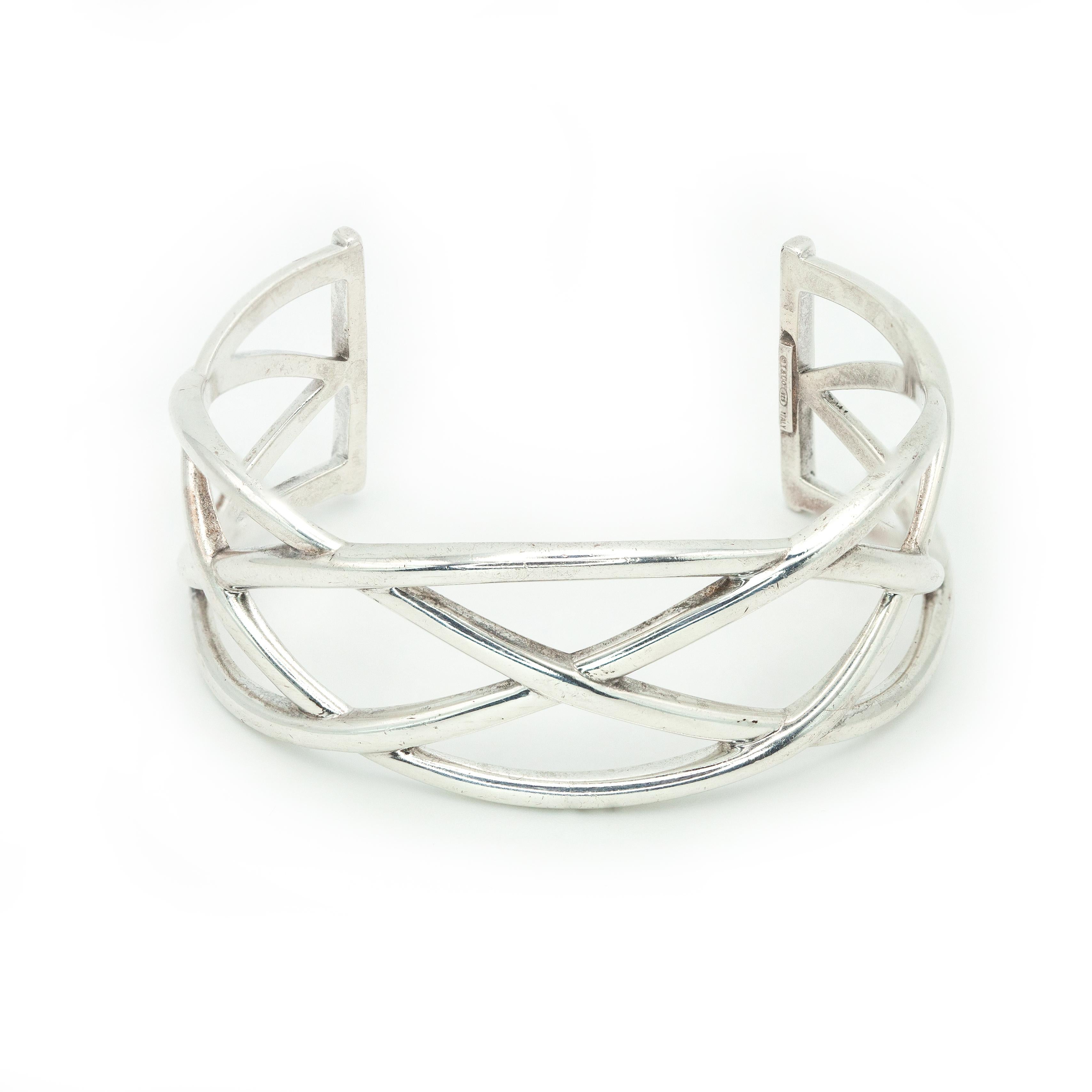 Tiffany & Co. Sterling Silver Criss-Cross Lattice Open Cuff Bracelet in vendita 1