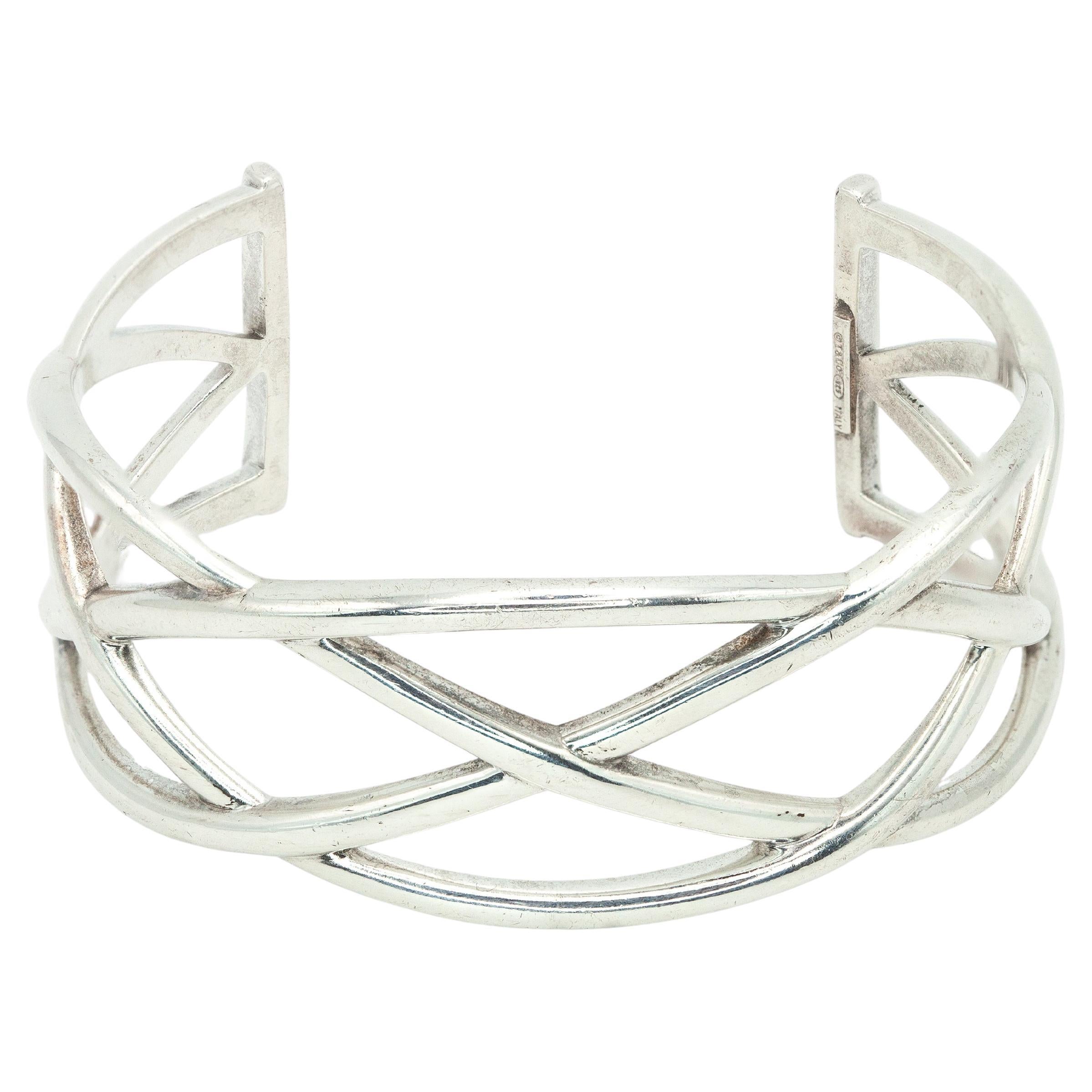 Tiffany & Co. Sterling Silver Criss-Cross Lattice Open Cuff Bracelet