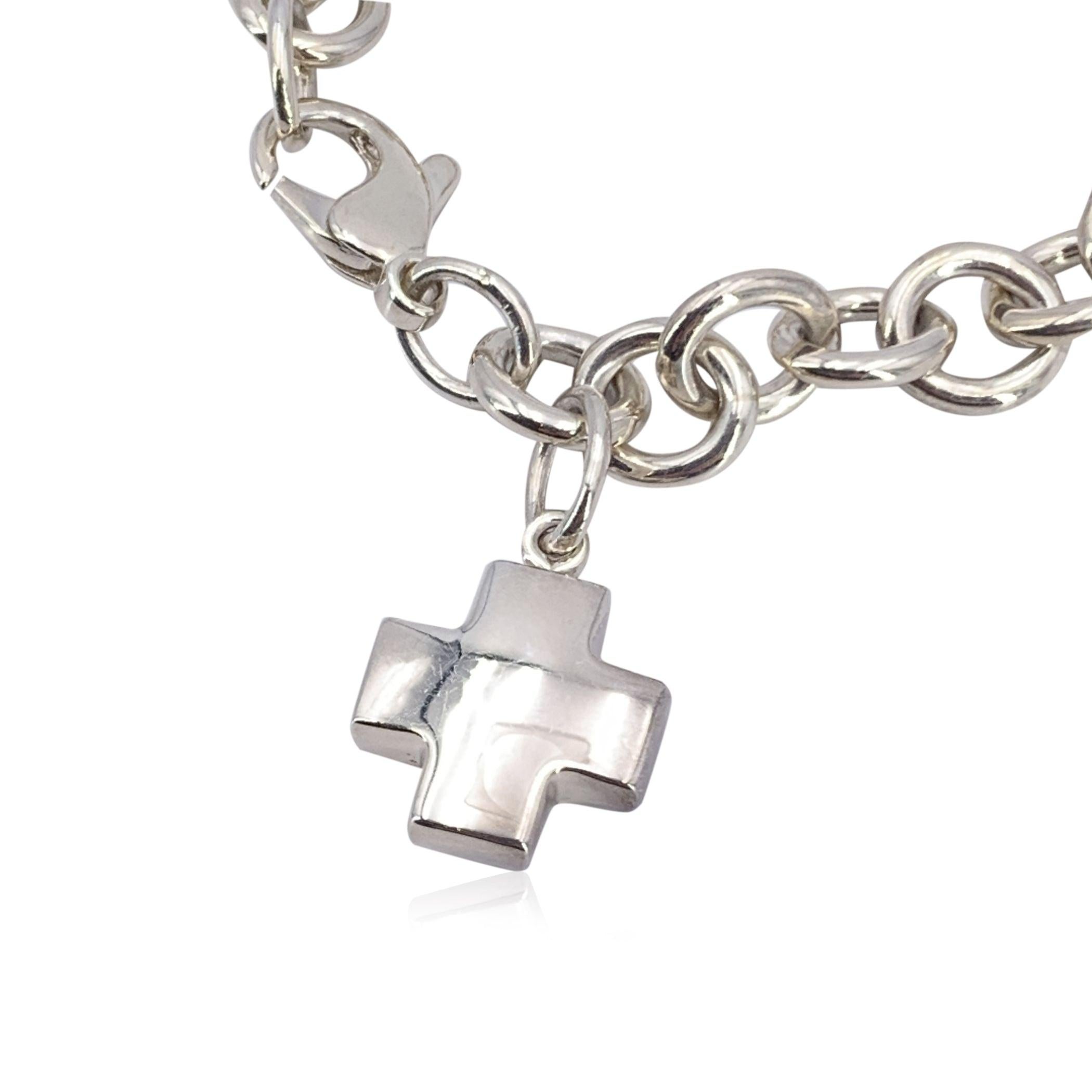 Tiffany & Co. Sterling Silver Cross Pendant Charm Chain Bracelet In Excellent Condition In Rome, Rome