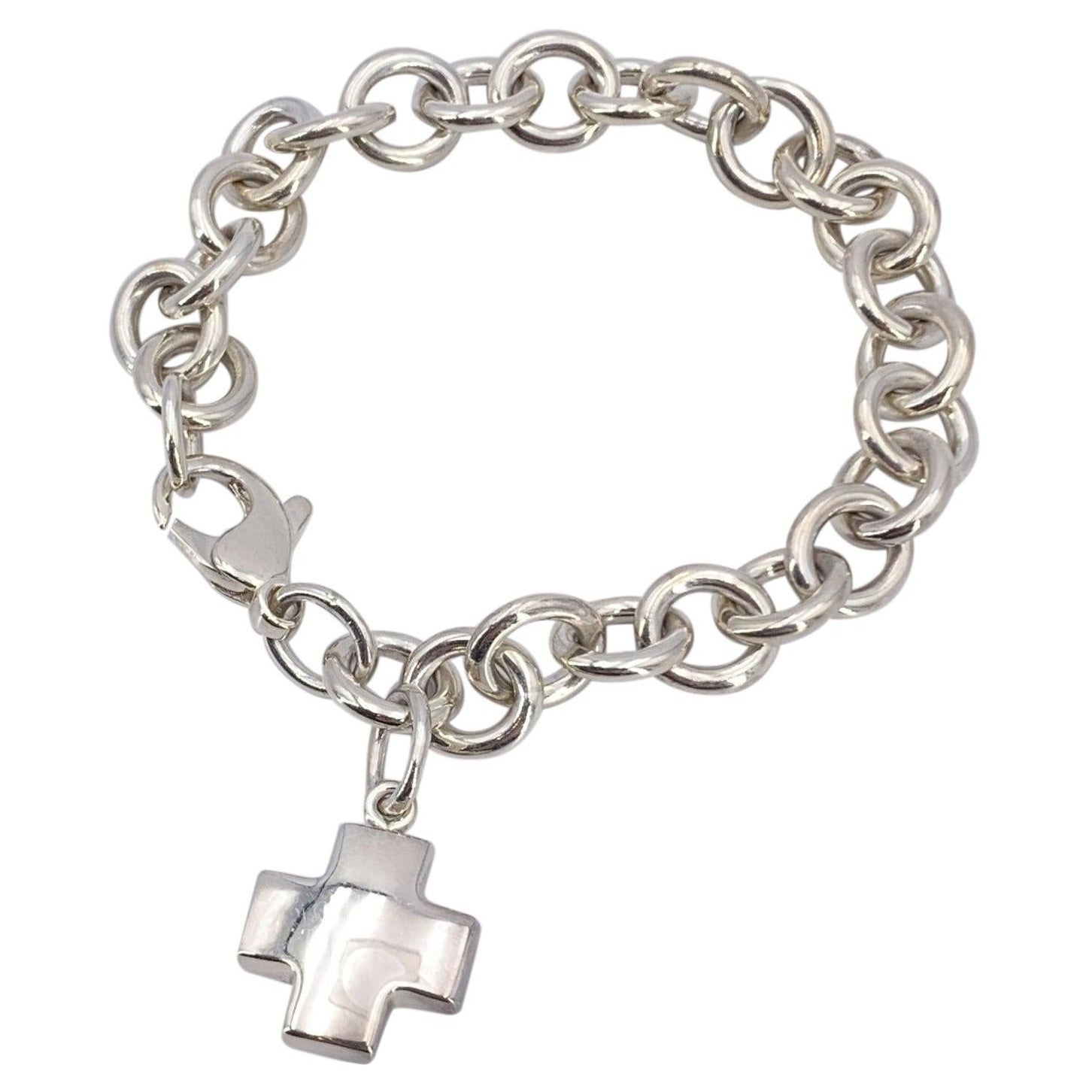 Tiffany 
Co. Sterling Silver Cross Pendant Charm Chain Bracelet