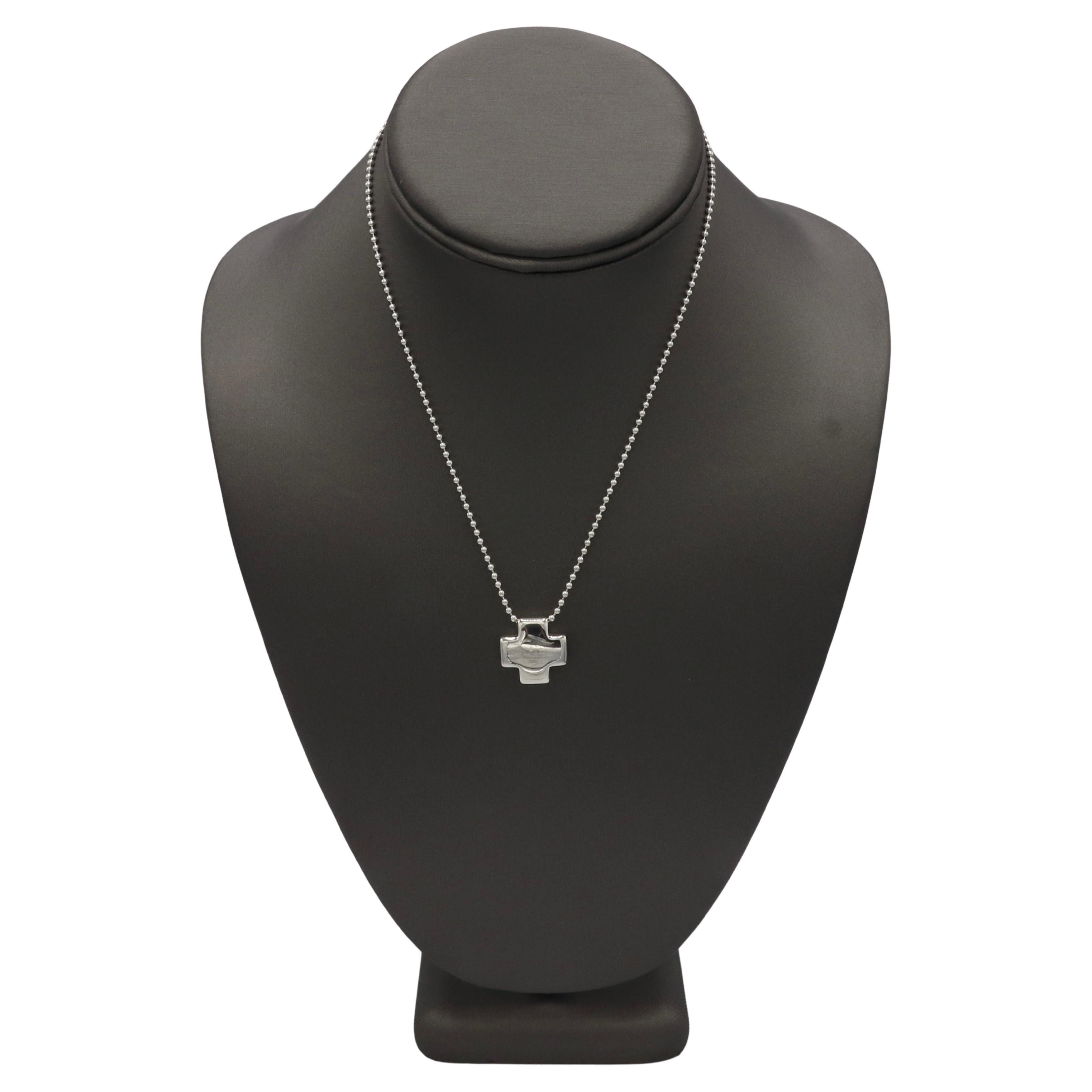 Modern Tiffany & Co. Sterling SIlver Cross Pendant Necklace on Bead Chain 