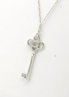 Tiffany & Co. Sterling Silver Crown Key Pendant Long Chain Necklace