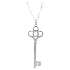 Tiffany & Co. Sterling Silver Crown Key Pendant Long Chain Necklace
