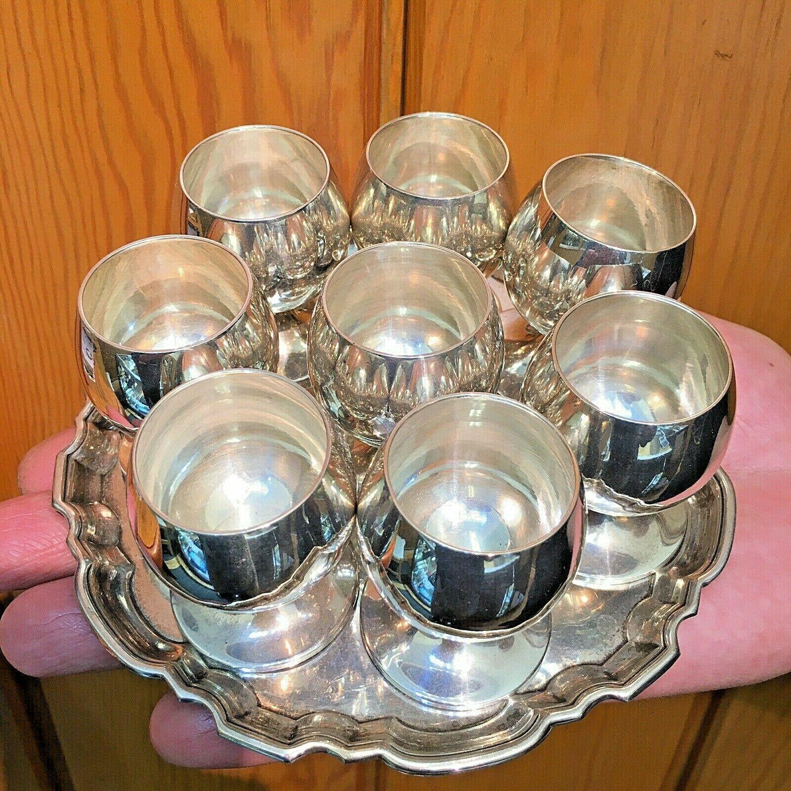 Tiffany & Co Sterling Silver Cup Shot Glass Set 22595L Plus Tray 23336 3