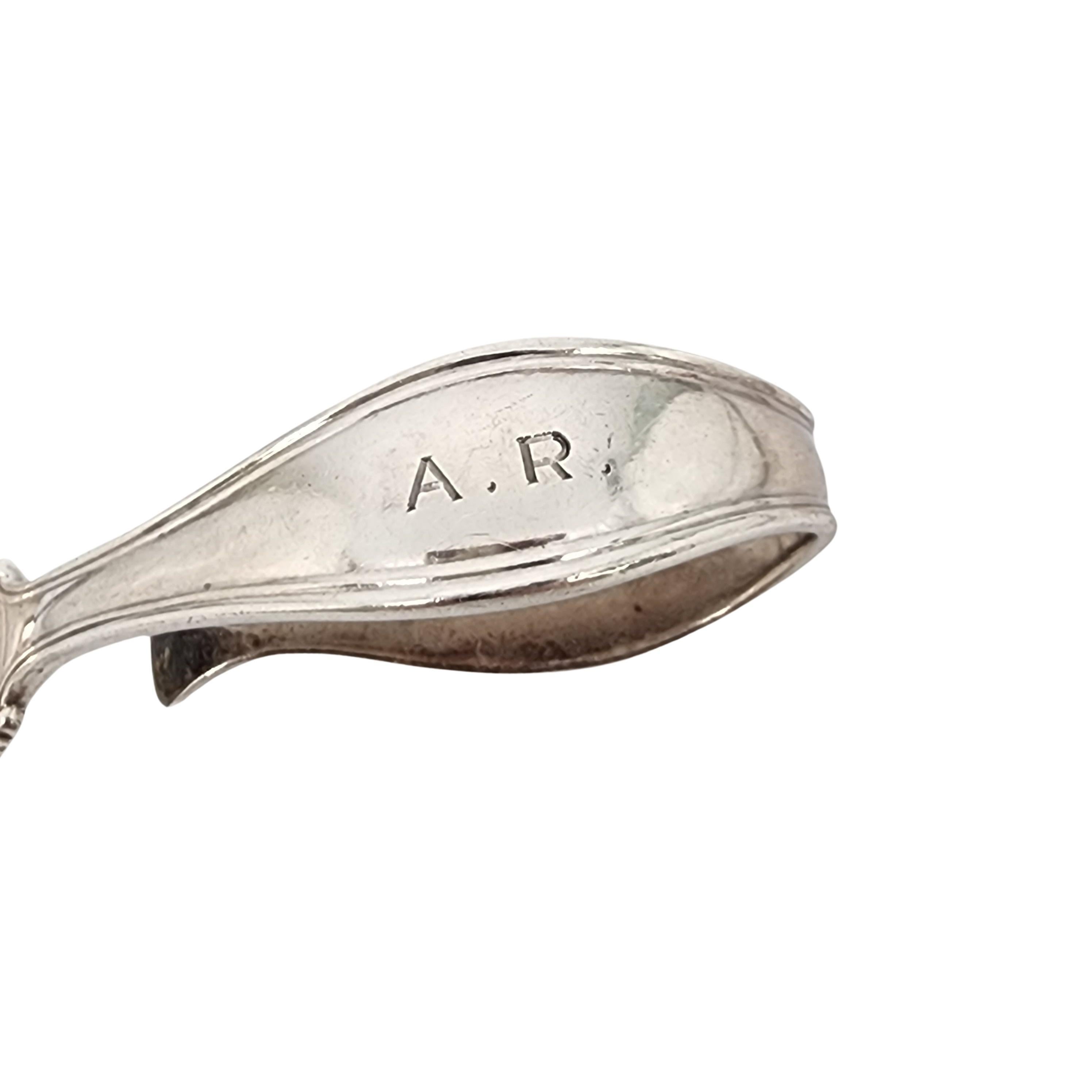 Tiffany & Co Sterling Silver Curved Handle Loop Baby Spoon with Mono #16853 In Good Condition For Sale In Washington Depot, CT