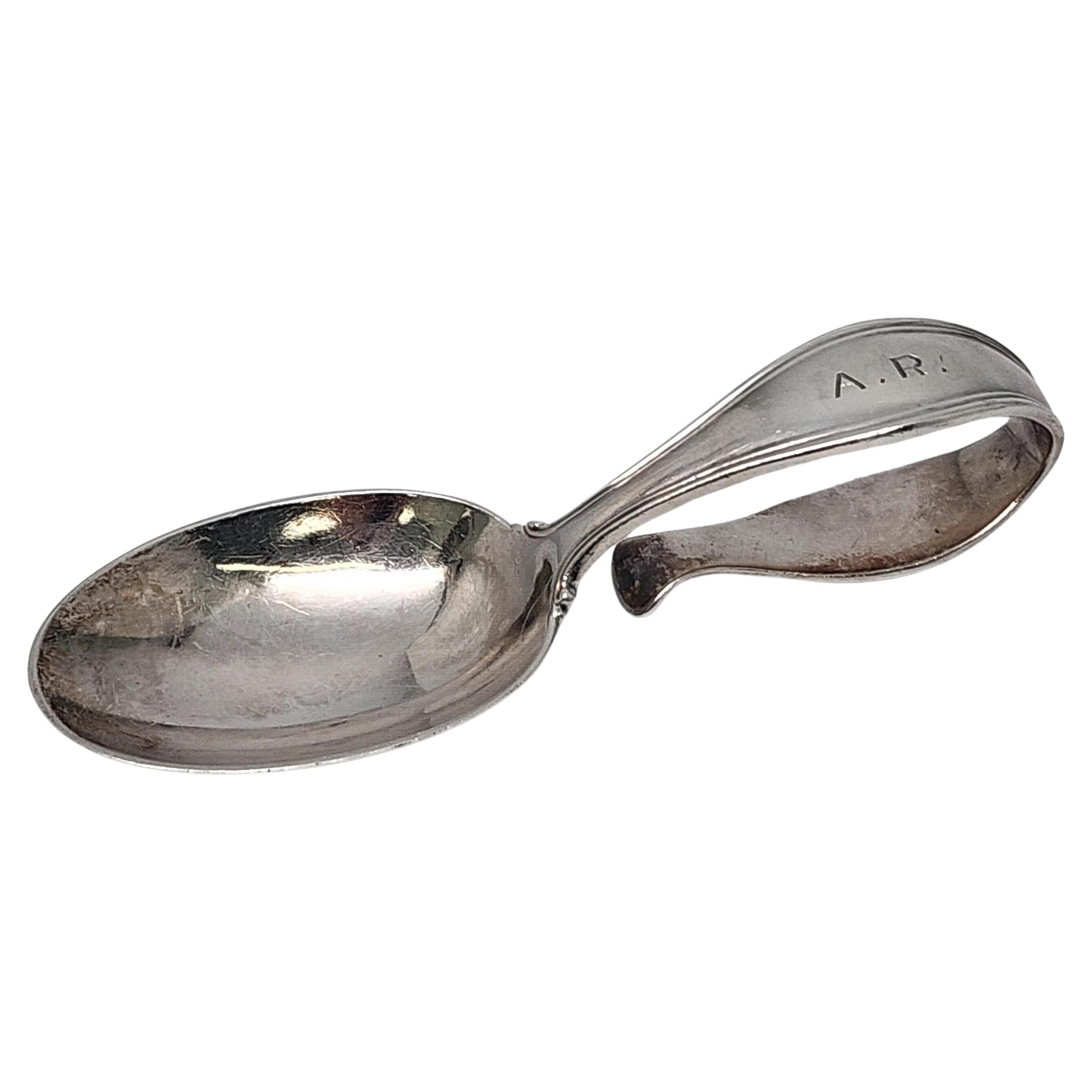 Tiffany & Co Sterling Silver Curved Handle Loop Baby Spoon with Mono #16853 For Sale