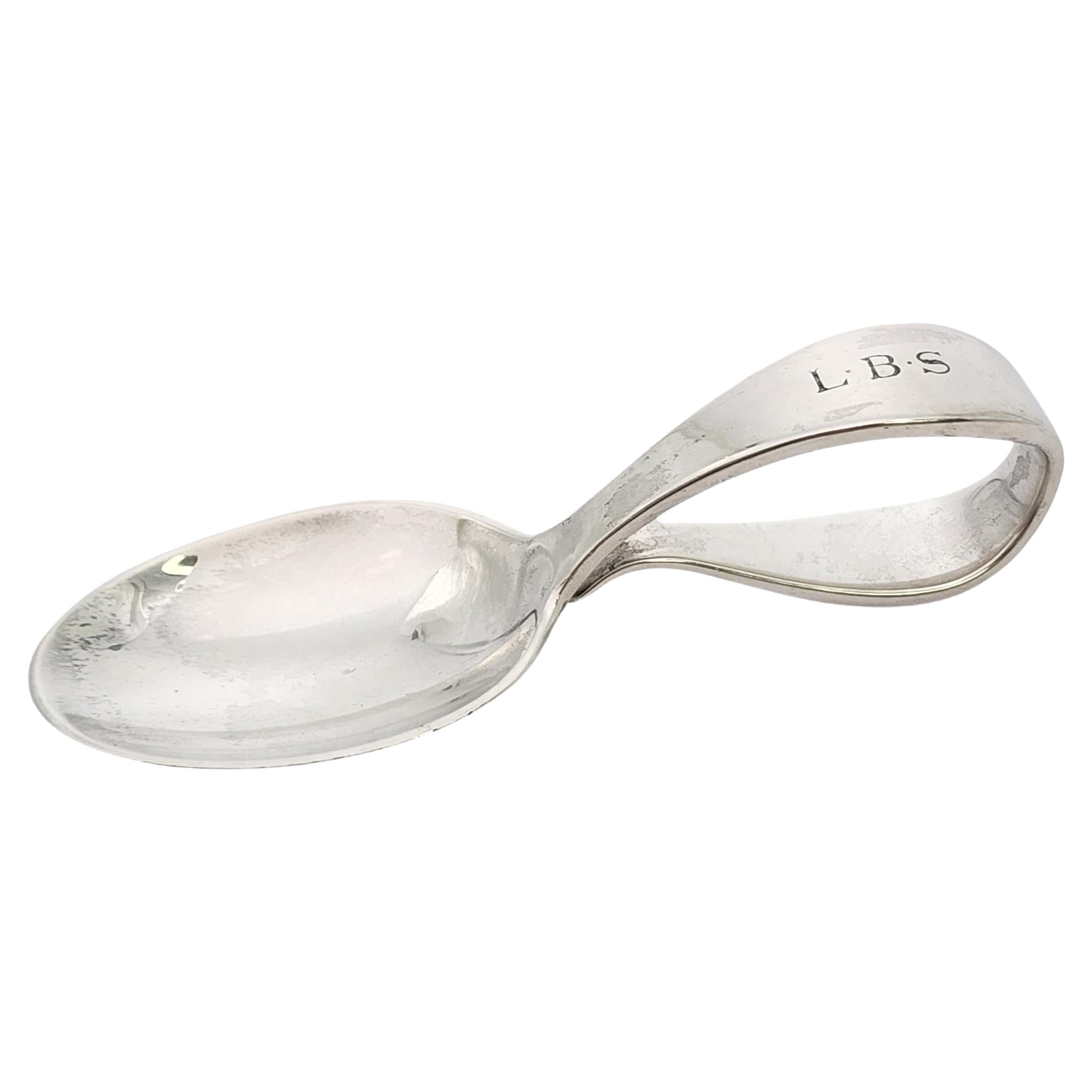 Tiffany & Co Sterling Silver Curved Loop Handle Baby Spoon w/Monogram #17262 For Sale