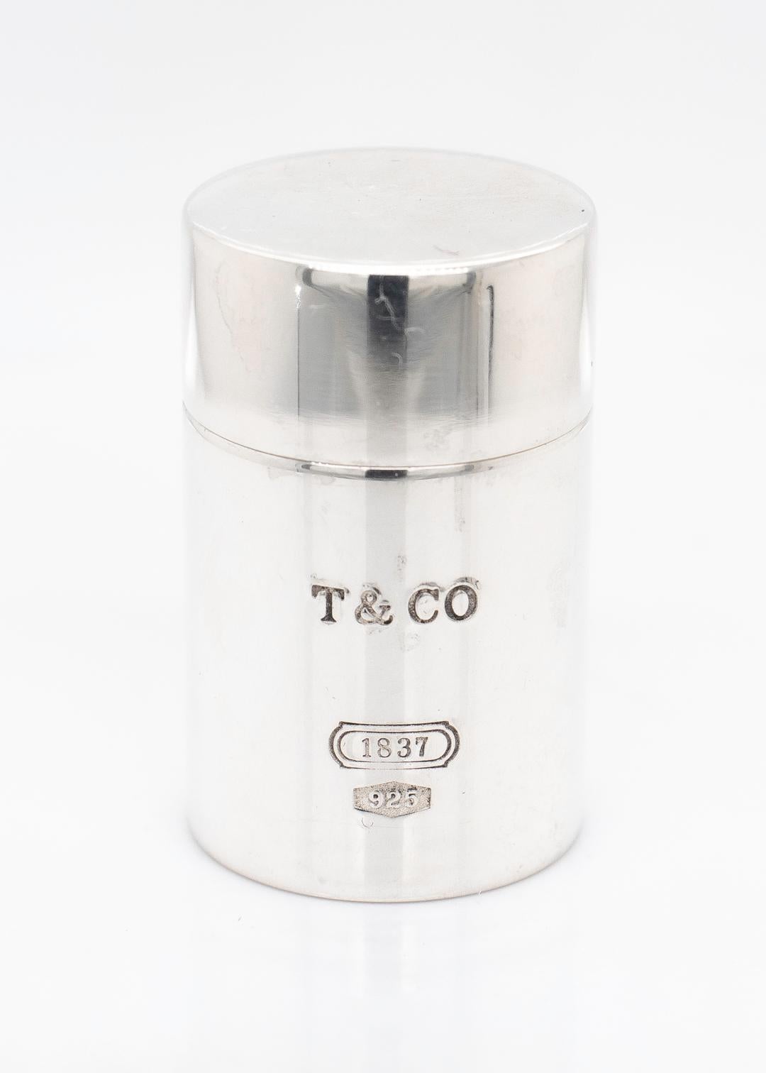 Tiffany and Co. Sterling Silver Cylindrical 1837 Pill or Dresser Box For Sale at 1stDibs elsa peretti pill box tiffany sieve tiffany pill box
