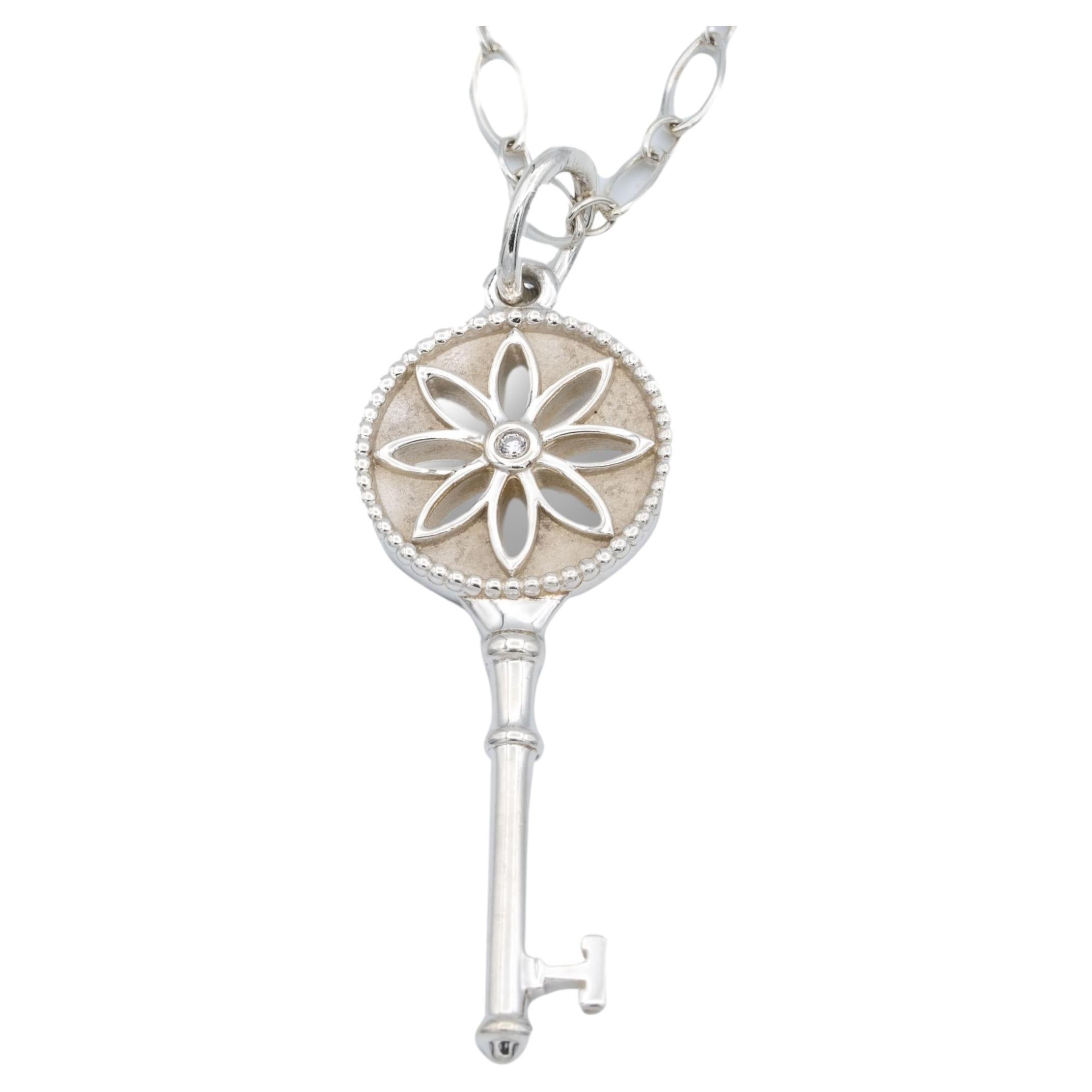 Tiffany & Co. Sterling Silver Daisy Key Pendant Necklace with Diamond