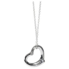 Tiffany & Co. Sterling Silver Diamond Elsa Peretti Open Heart Pendant