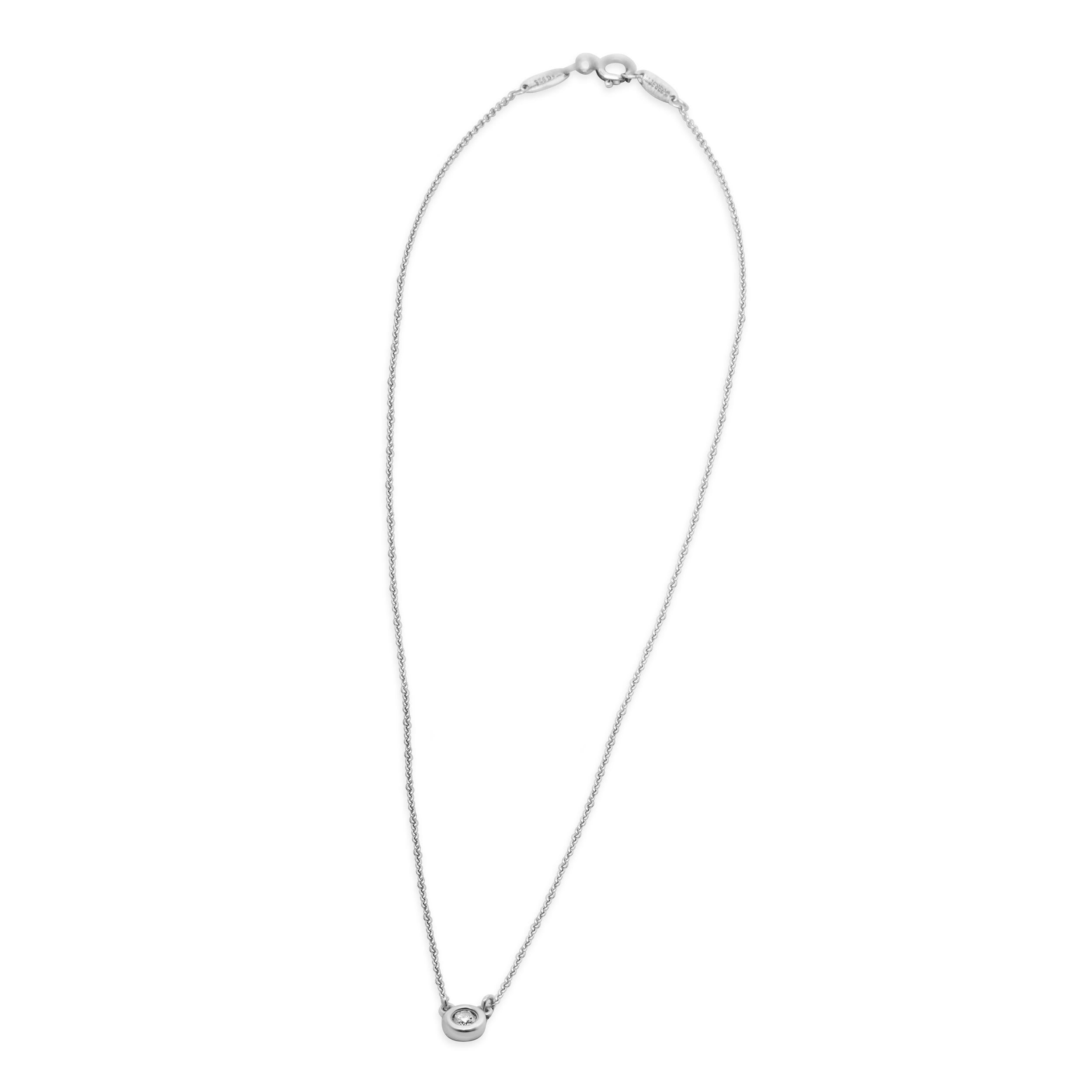 Round Cut Tiffany & Co. Sterling Silver Diamond Solitaire Necklace For Sale