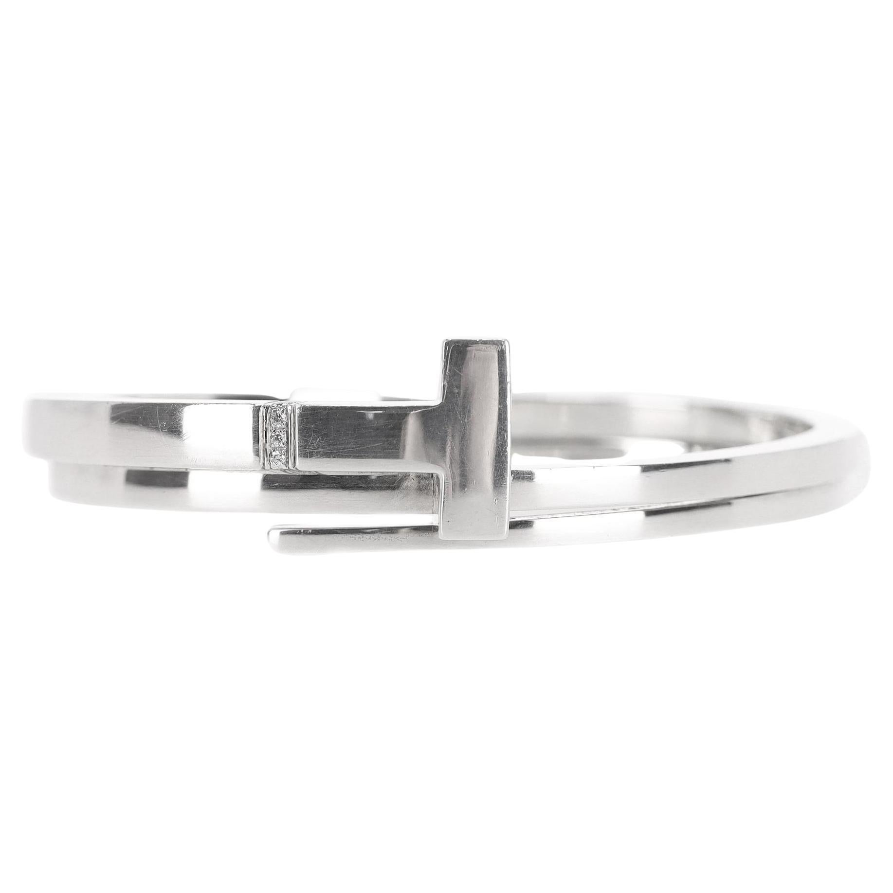 Tiffany 
Co. Sterling Silver Diamond T Square Wrap Bracelet en vente