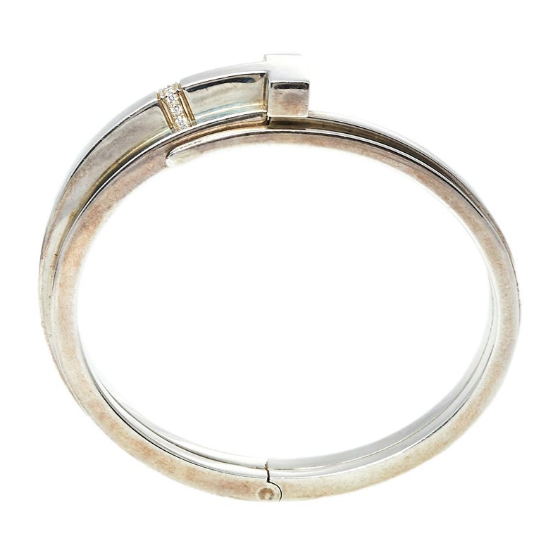 Tiffany and Co. Sterling Silver Diamonds T Square Wrap Bracelet at