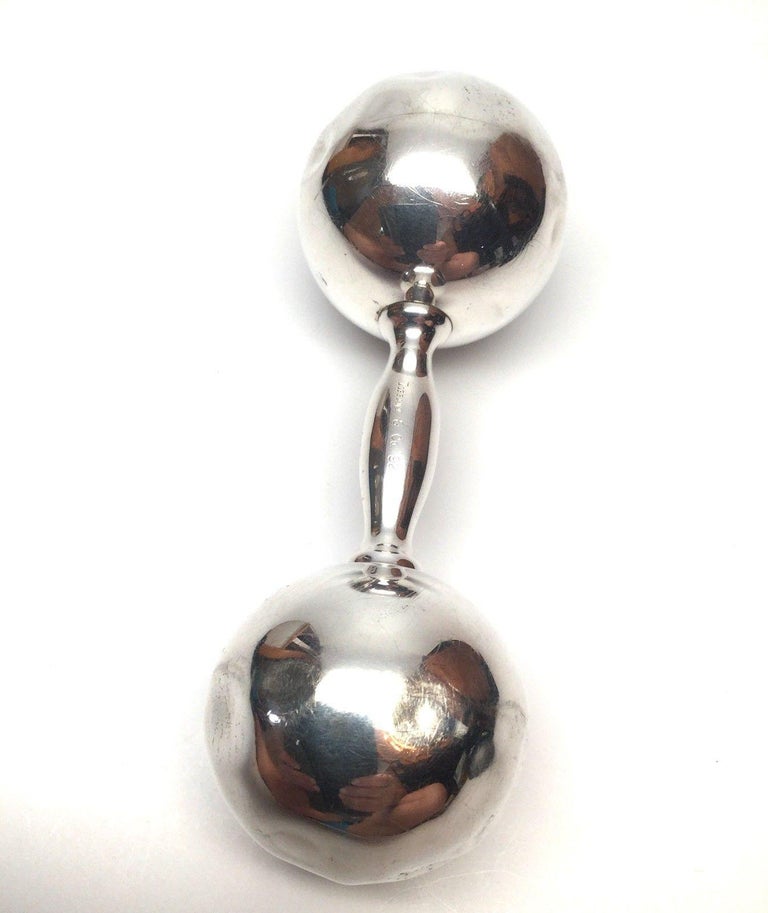 Tiffany and Co. Sterling Silver Dimpled Dumbbell Baby Rattle at 1stDibs