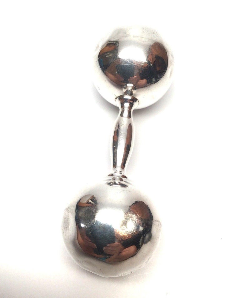 Tiffany and Co. Sterling Silver Dimpled Dumbbell Baby Rattle at 1stDibs
