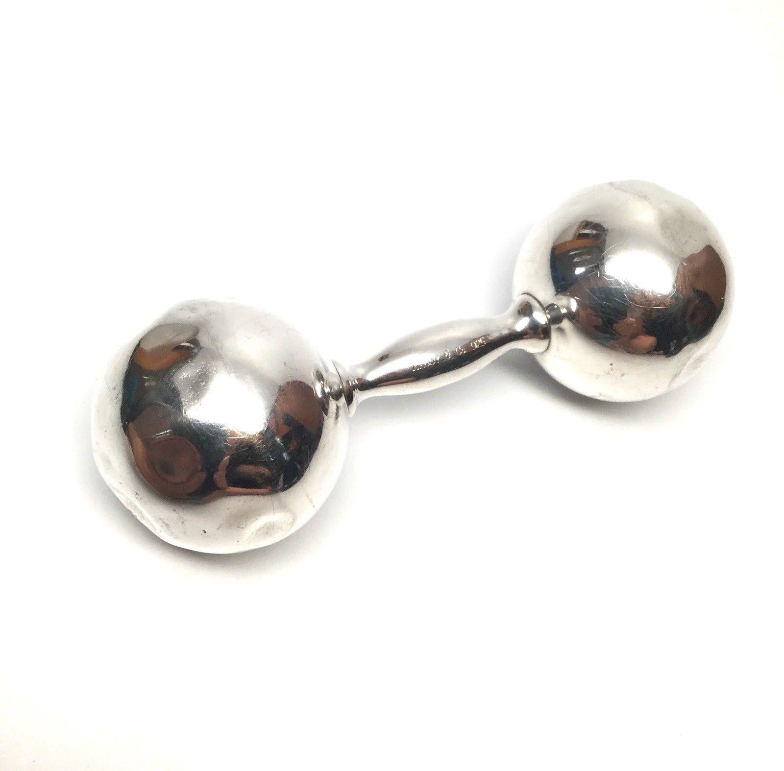 American Tiffany & Co. Sterling Silver Dimpled Dumbbell Baby Rattle