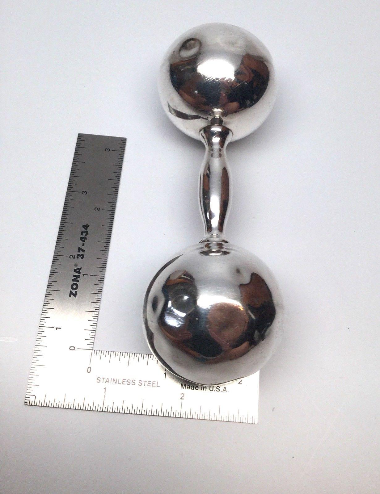 Tiffany & Co. Sterling Silver Dimpled Dumbbell Baby Rattle In Good Condition In Washington Depot, CT