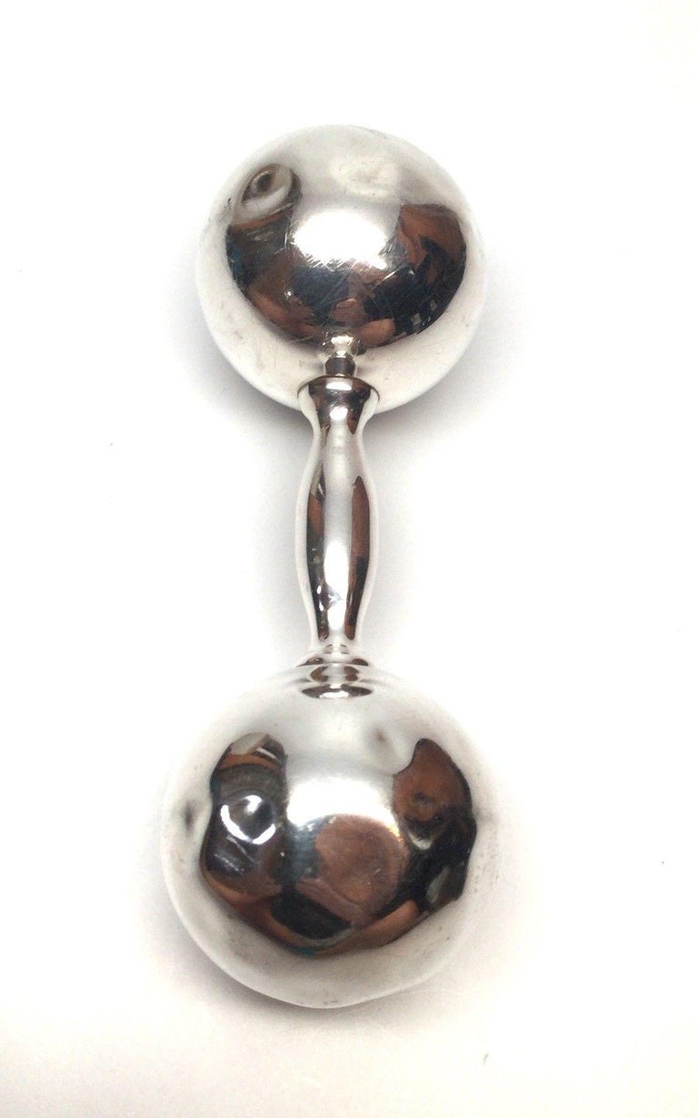 Tiffany and Co. Sterling Silver Dimpled Dumbbell Baby Rattle at 1stDibs