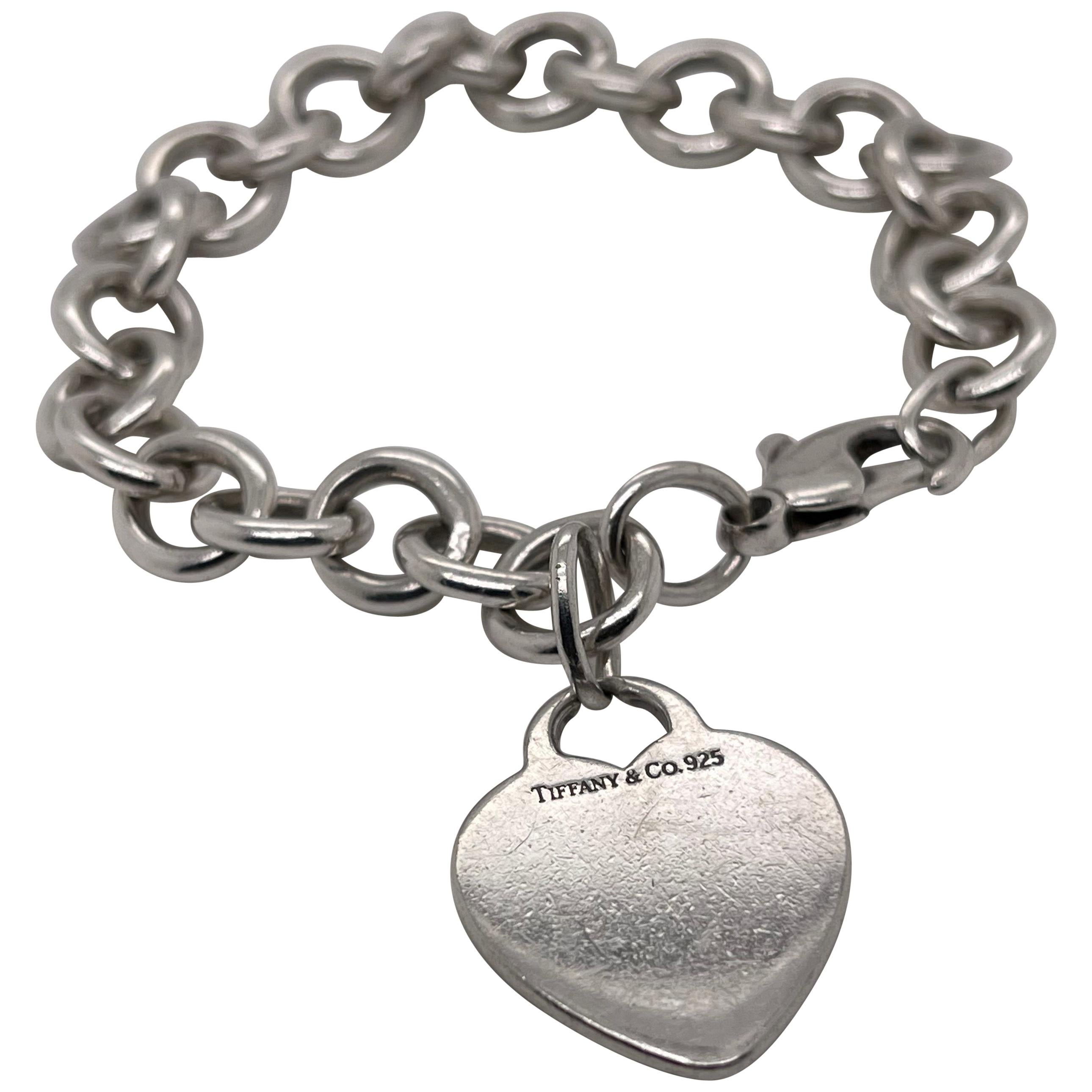 Tiffany & Co. Sterling Silver Dog Chain Link Bracelet and Heart Pendant For Sale