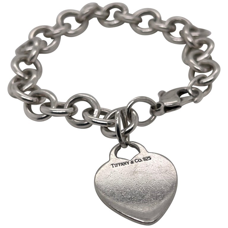 Tiffany and Co. Sterling Silver Dog Chain Link Bracelet and Heart Pendant  For Sale at 1stDibs | tiffany dog chain necklace