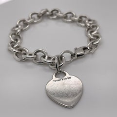 Tiffany & Co. Sterling Silver Dog Chain Link Bracelet and Heart Pendant